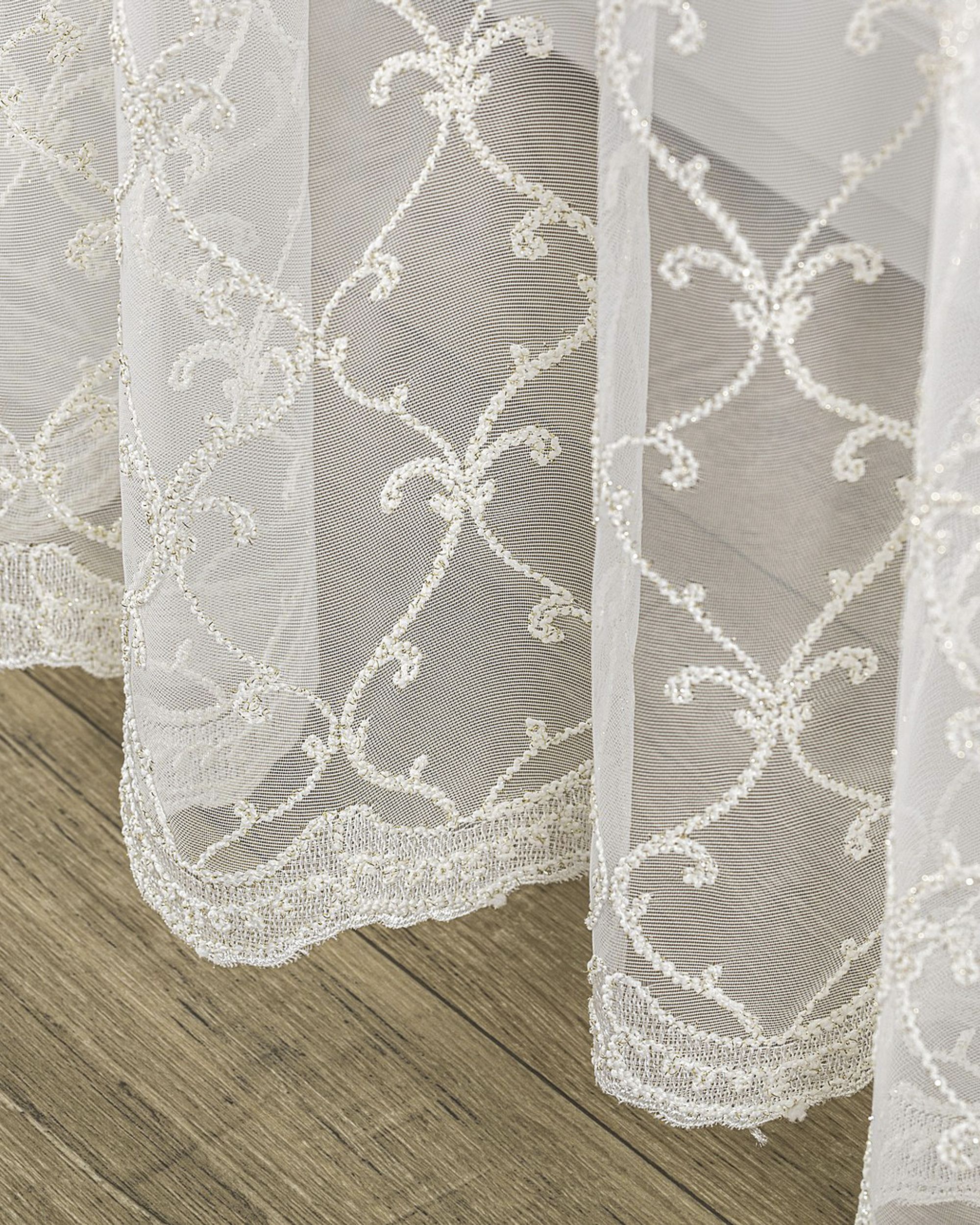 Wave net curtain colour cream fabric semi-sheer, gloss, structured, patterned (hover)
