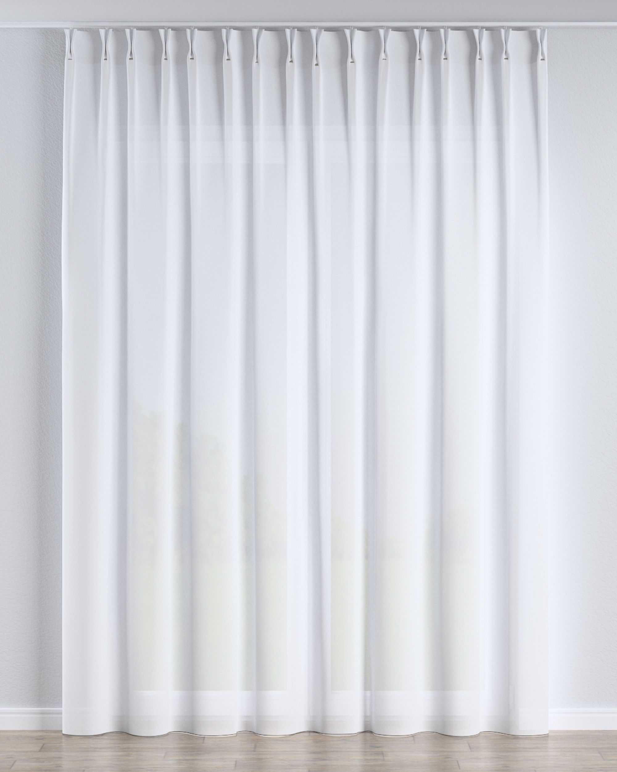 Net curtain with double pinch pleat colour white fabric semi-sheer, structured