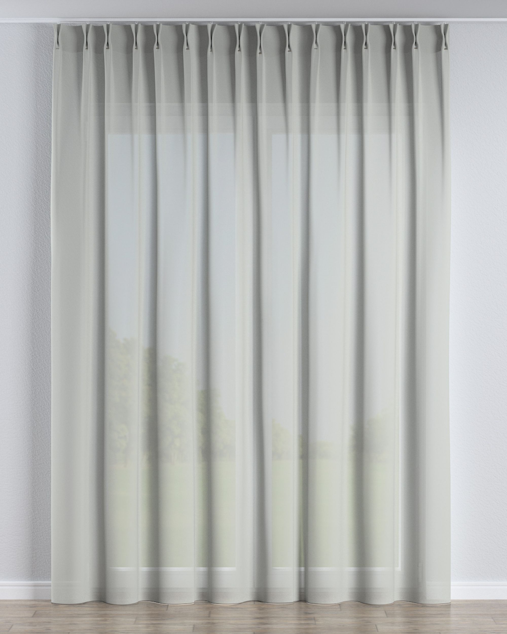 Net curtain with double pinch pleat colour cream fabric semi-sheer, structured