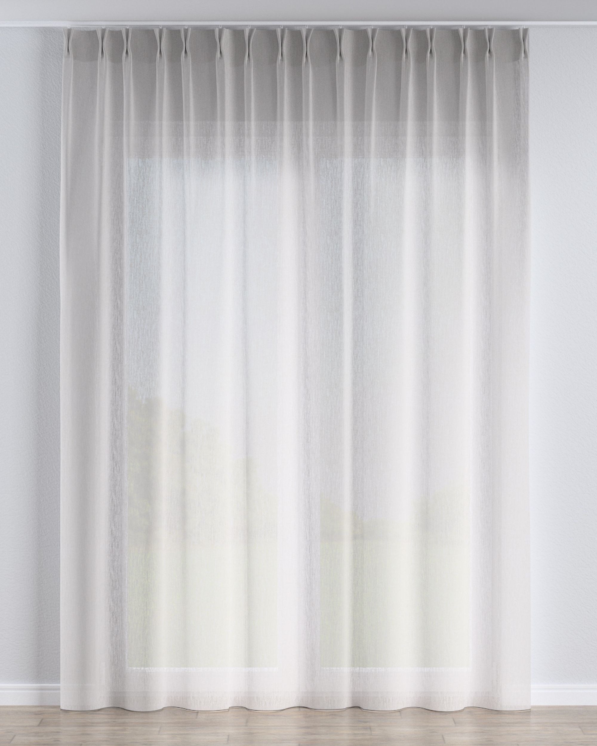 Net curtain with double pinch pleat colour beige fabric semi-sheer, structured