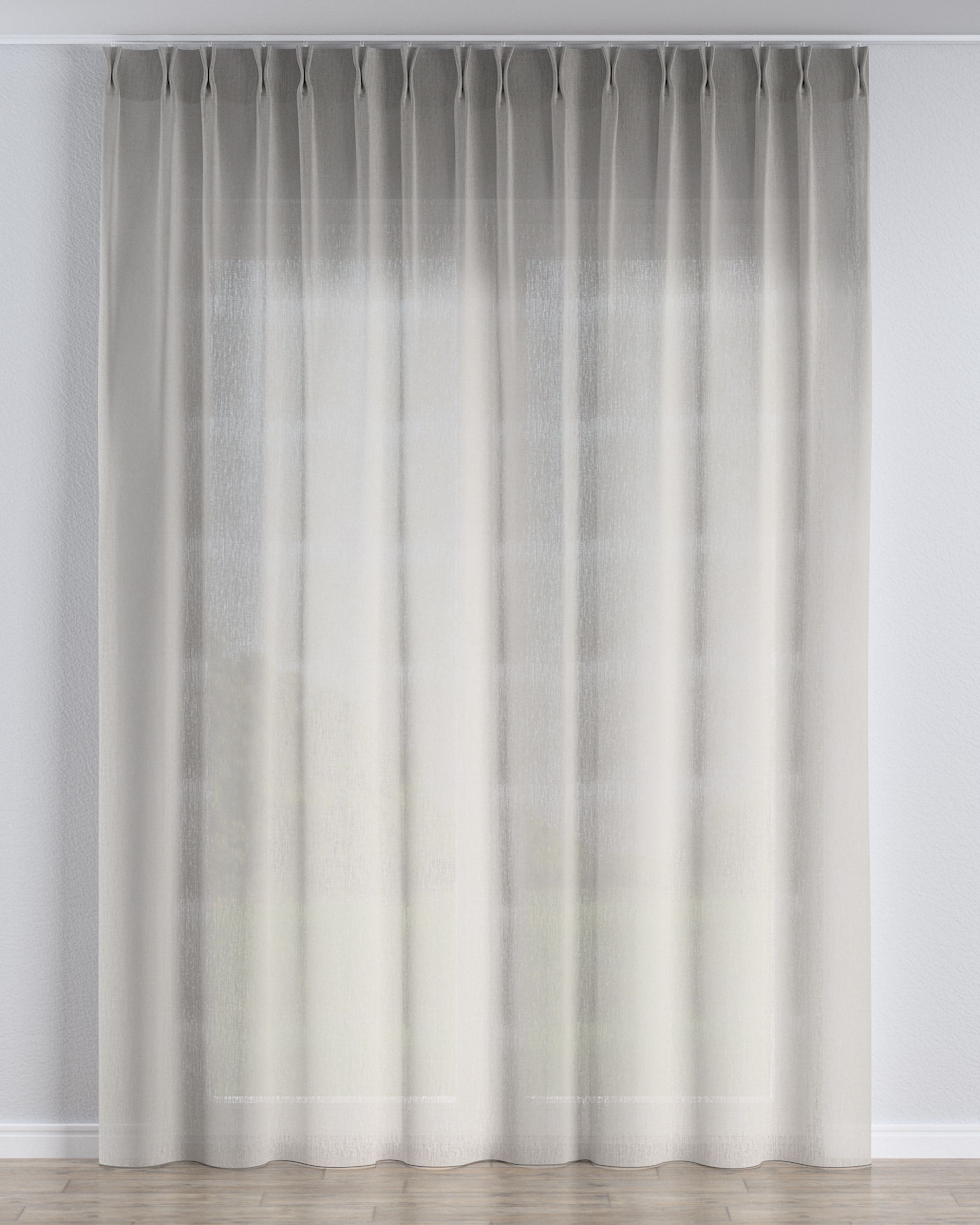 Net curtain with double pinch pleat colour beige fabric semi-sheer, structured