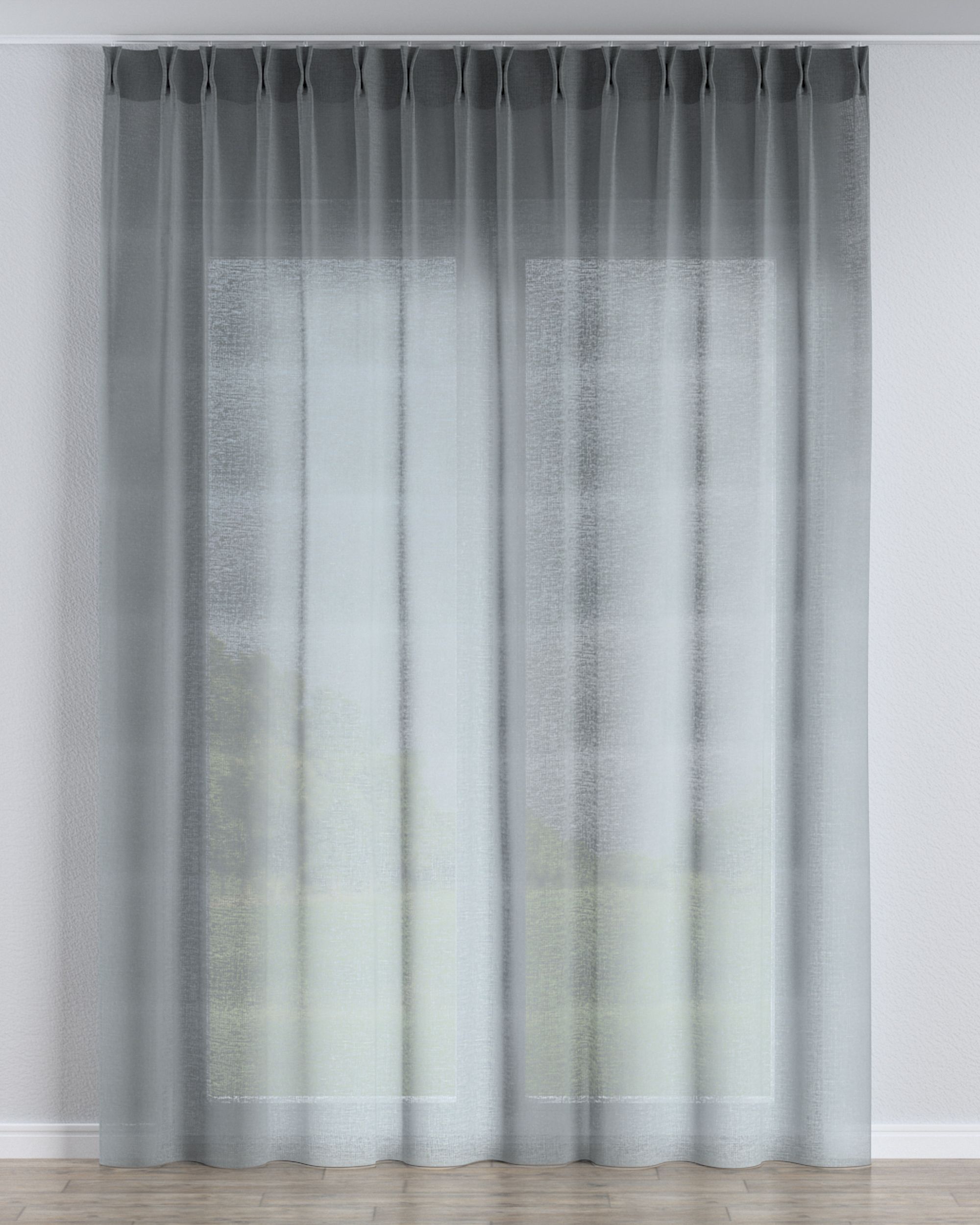 Net curtain with double pinch pleat colour green fabric semi-sheer, structured