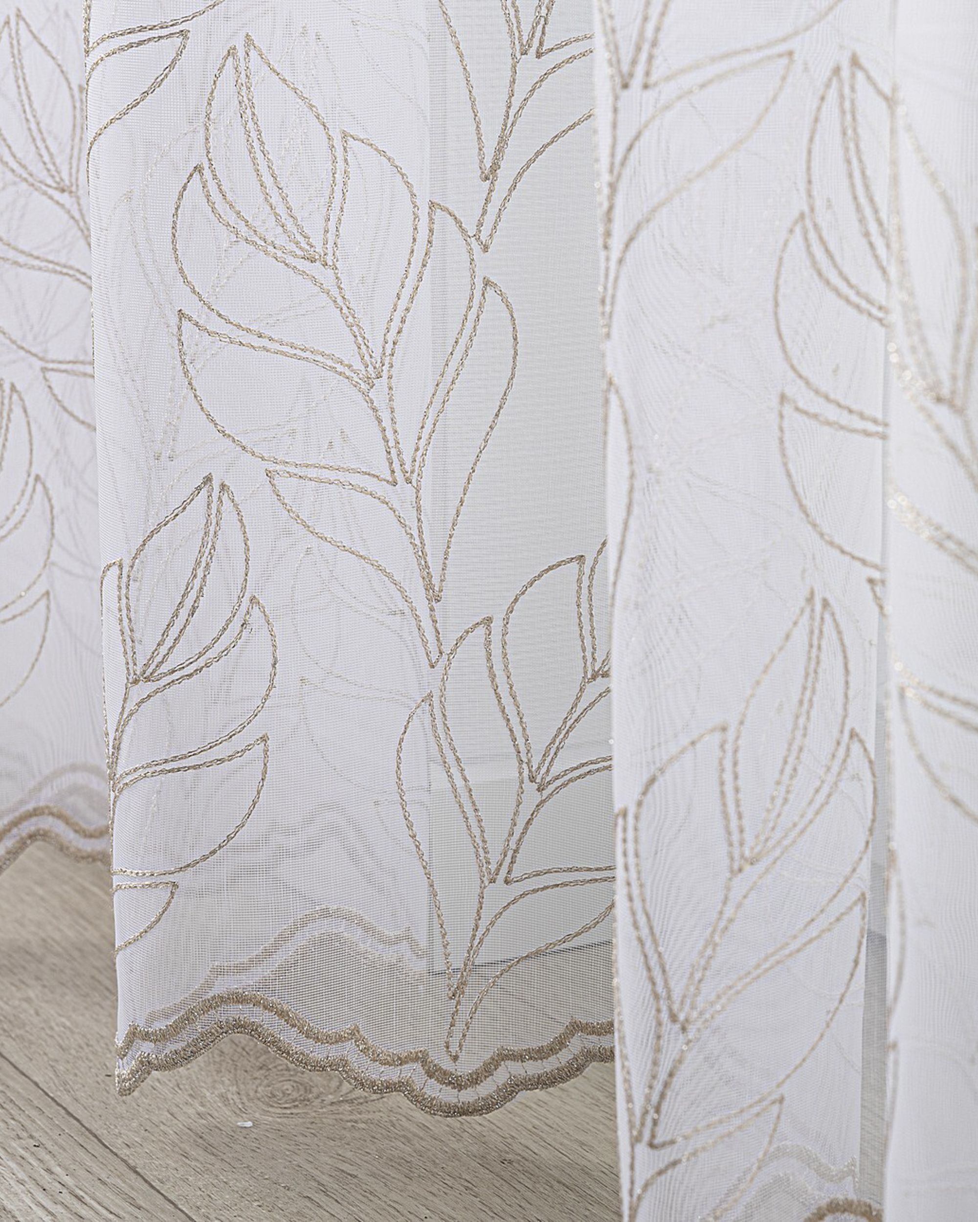 Net curtain with double pinch pleat colour white fabric semi-sheer, structured, patterned (hover)