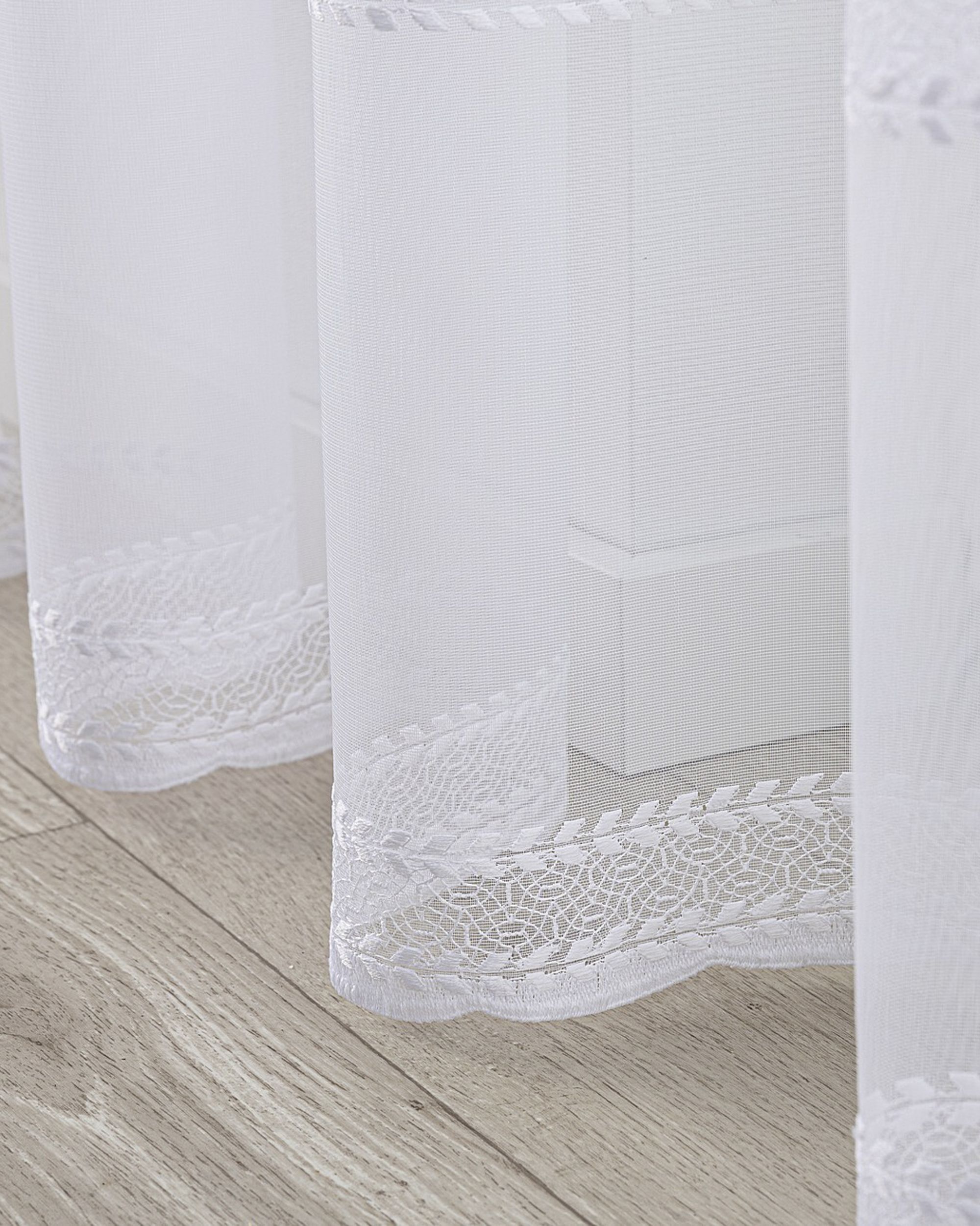 Net curtain with double pinch pleat colour white fabric semi-sheer, structured, patterned (hover)
