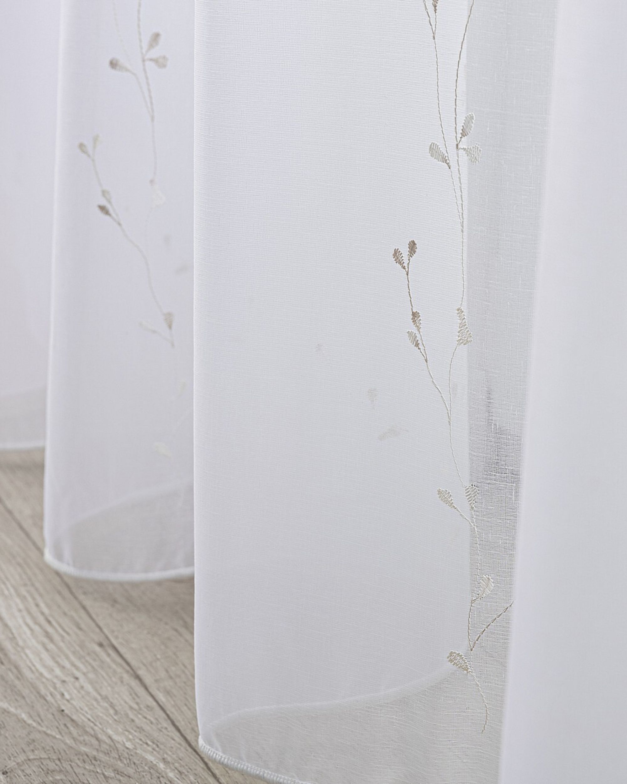 Net curtain with double pinch pleat colour white fabric semi-sheer, structured, patterned (hover)