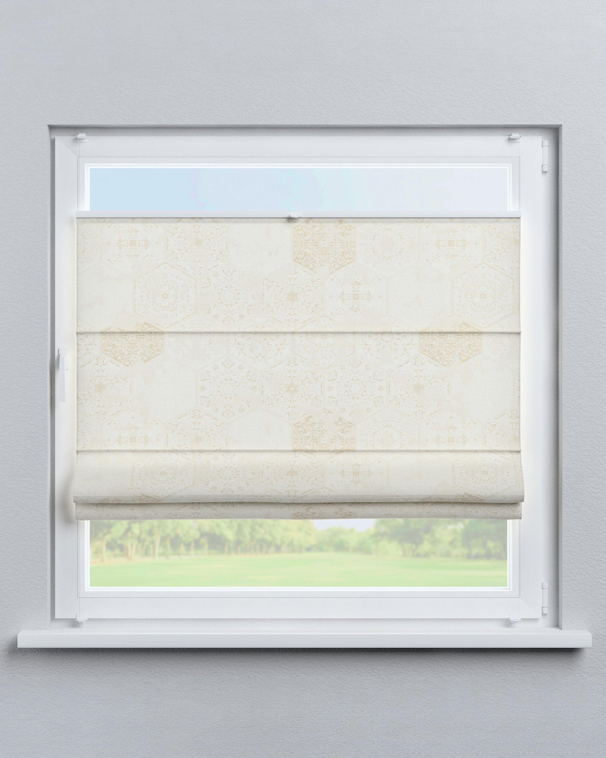Top Down Bottom Up Roman blind Sicily colour cream fabric gloss, structured, patterned (hover)
