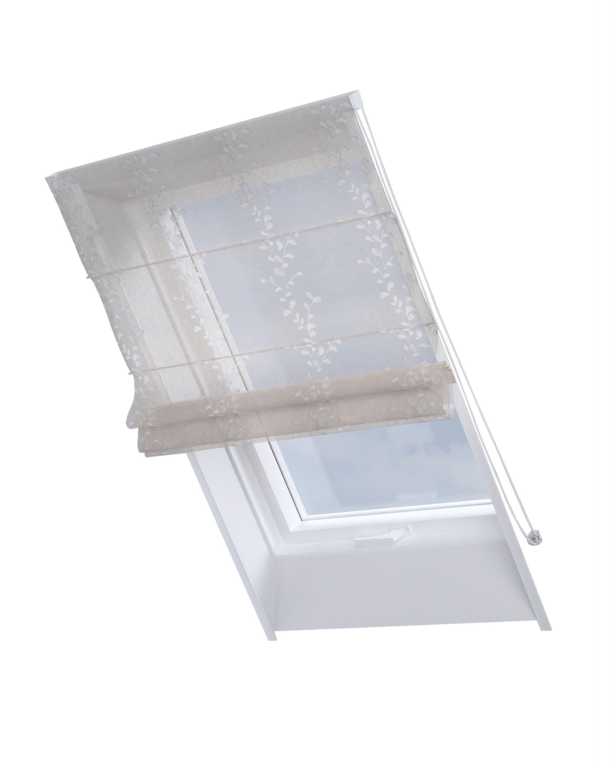 Roman blind for roof window Rimini colour cream fabric semi-sheer, structured