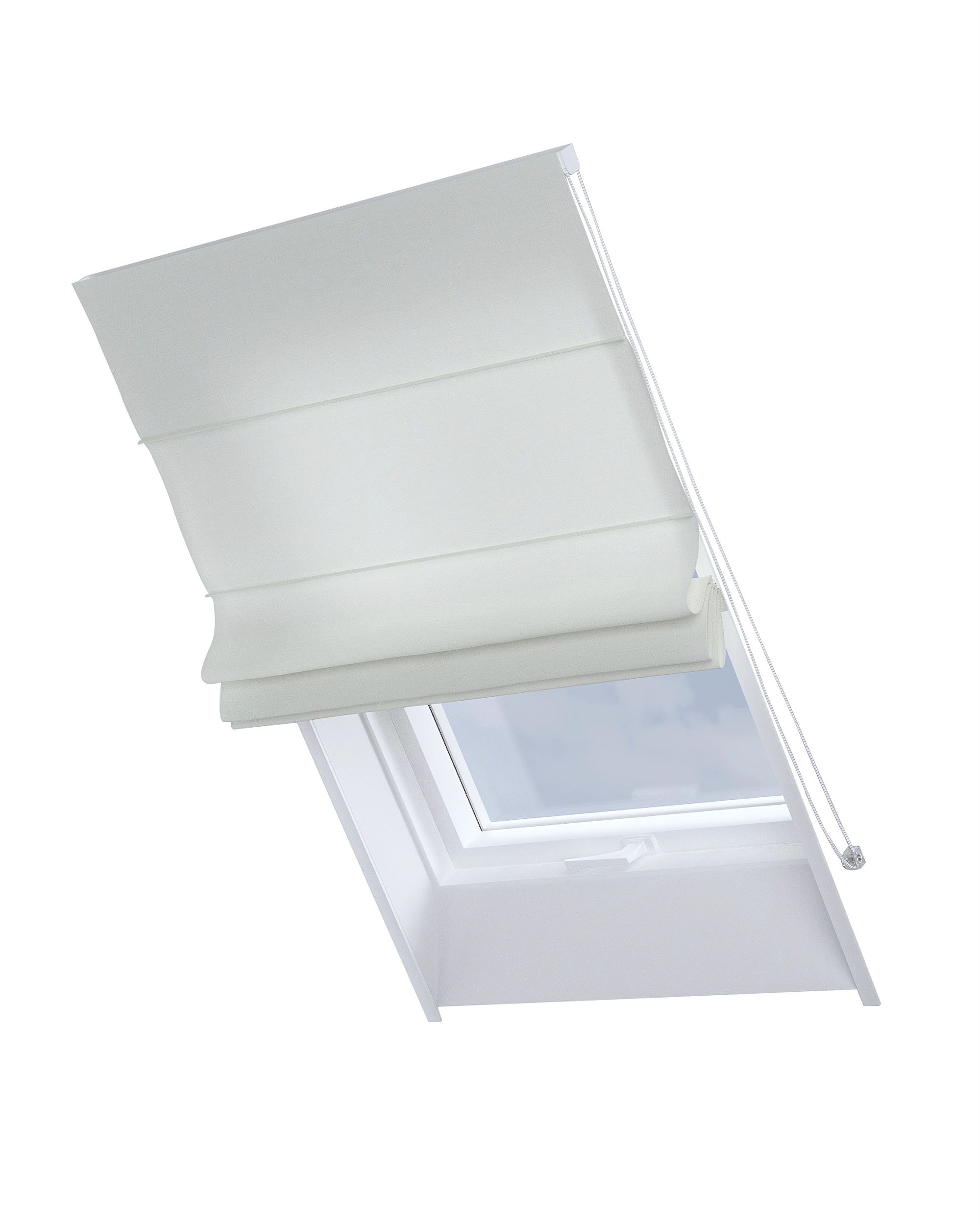 Roman blind for roof window Rimini colour cream fabric semi-sheer, structured