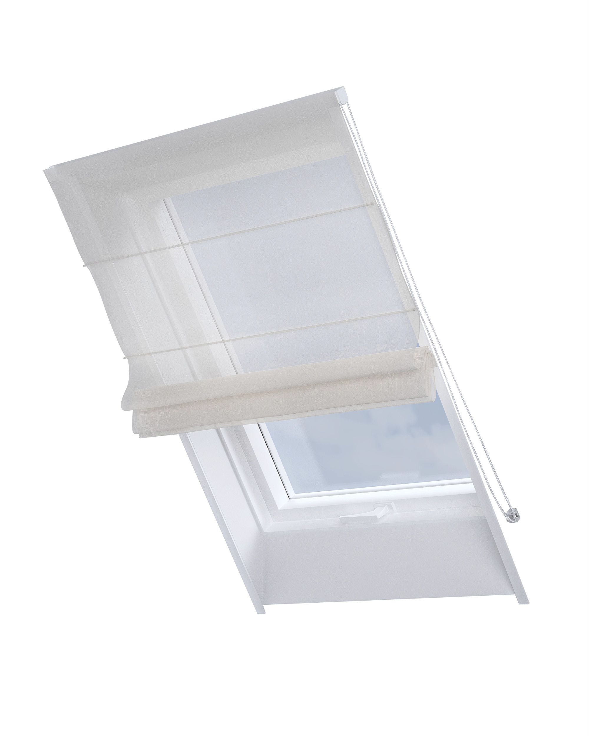 Roman blind for roof window Rimini colour cream fabric semi-sheer, structured, patterned
