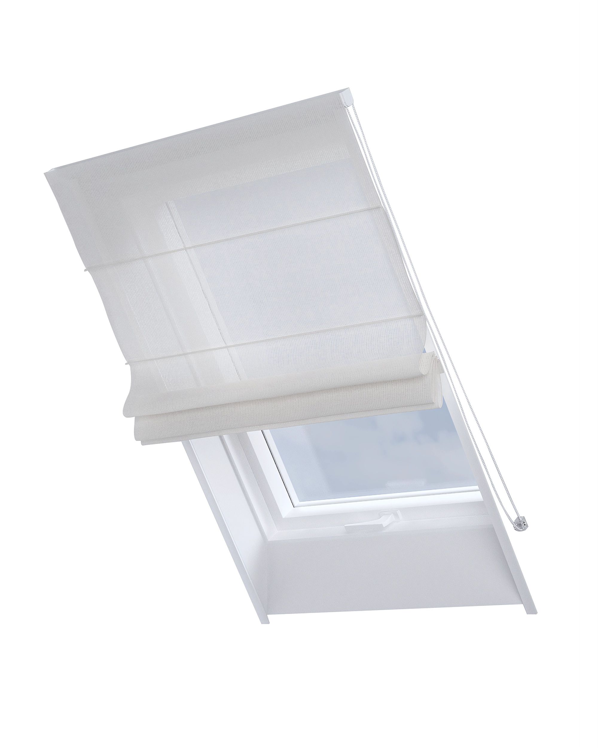 Roman blind for roof window Rimini colour cream fabric semi-sheer, structured, patterned