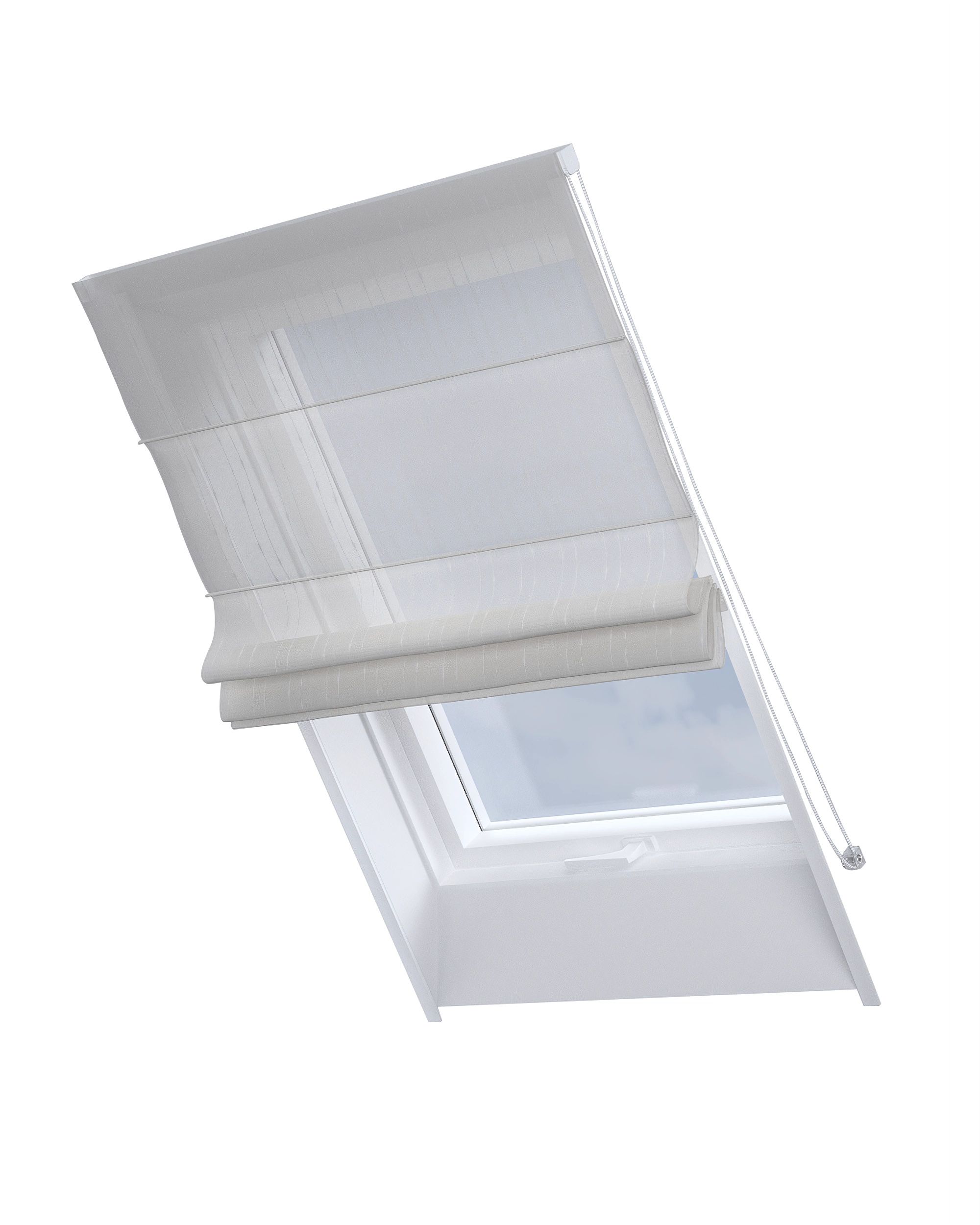 Roman blind for roof window Rimini colour cream fabric semi-sheer, structured, patterned