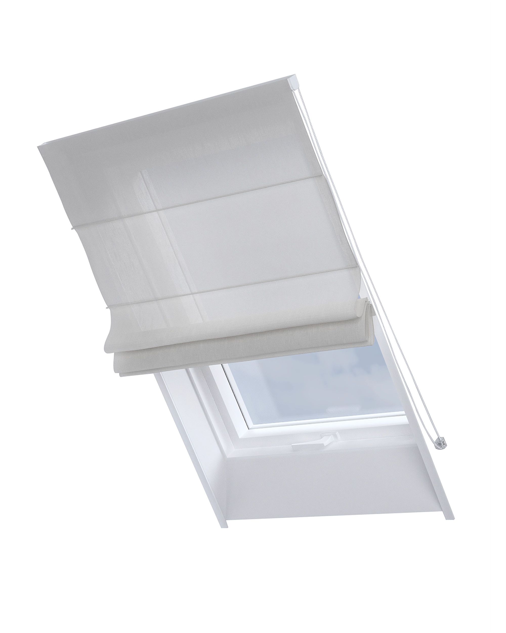Roman blind for roof window Rimini colour cream fabric semi-sheer, structured, patterned