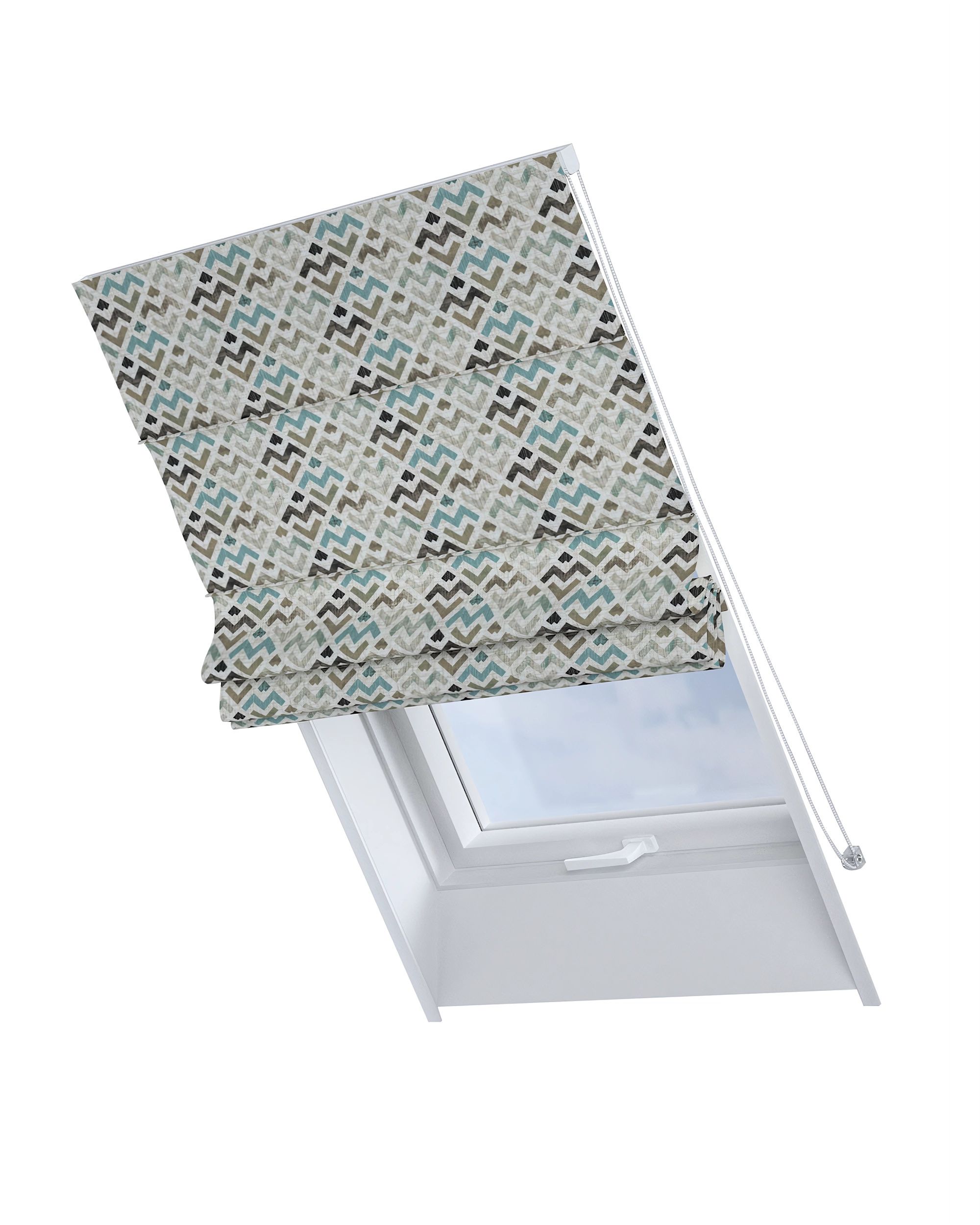 Roman blind for roof window Rimini colour brown fabric patterned