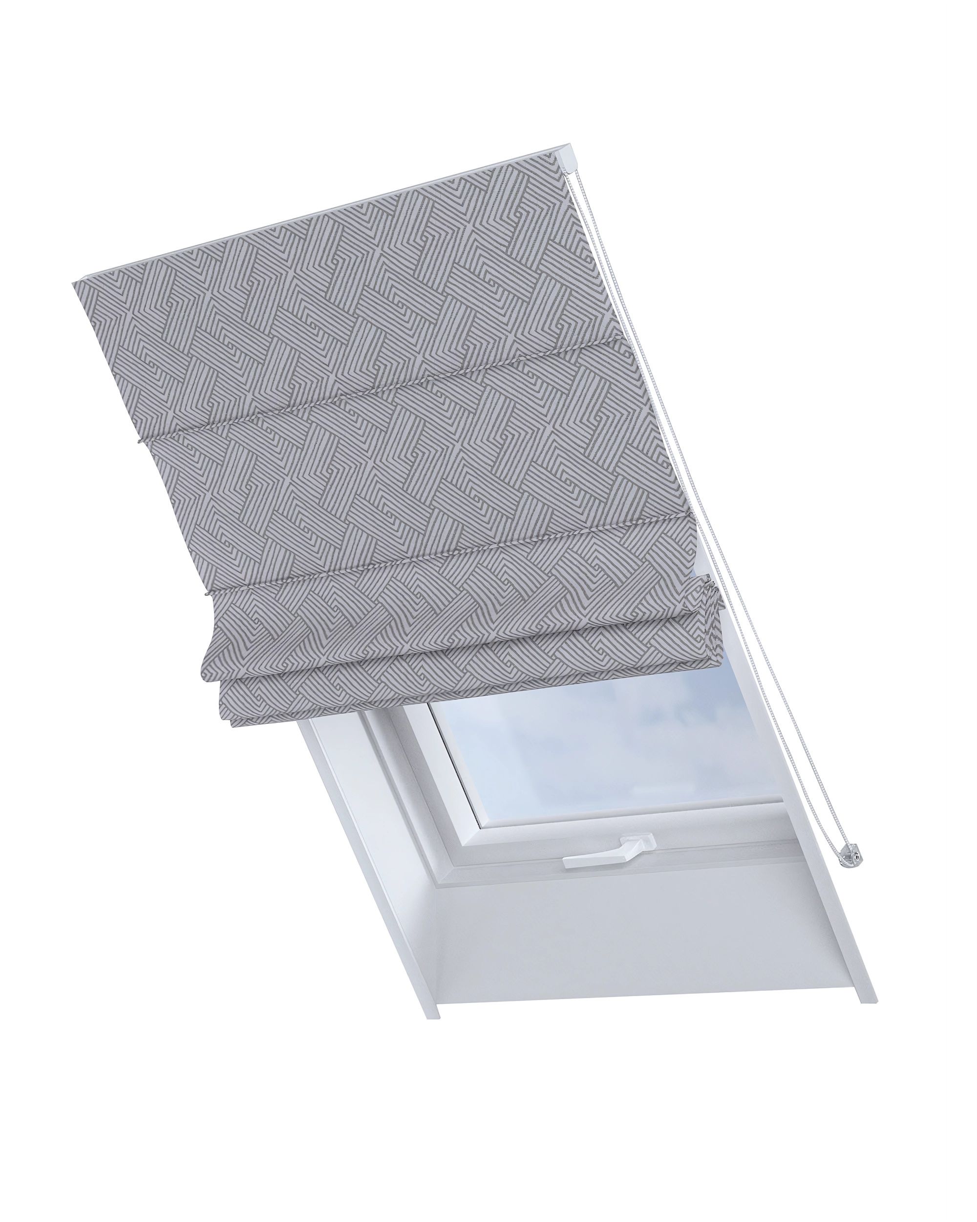 Roman blind for roof window Rimini colour silver fabric structured, patterned