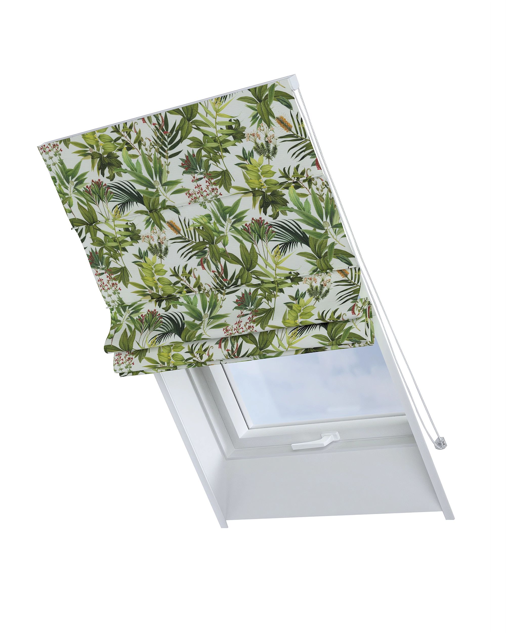 Roman blind for roof window Rimini colour green fabric patterned