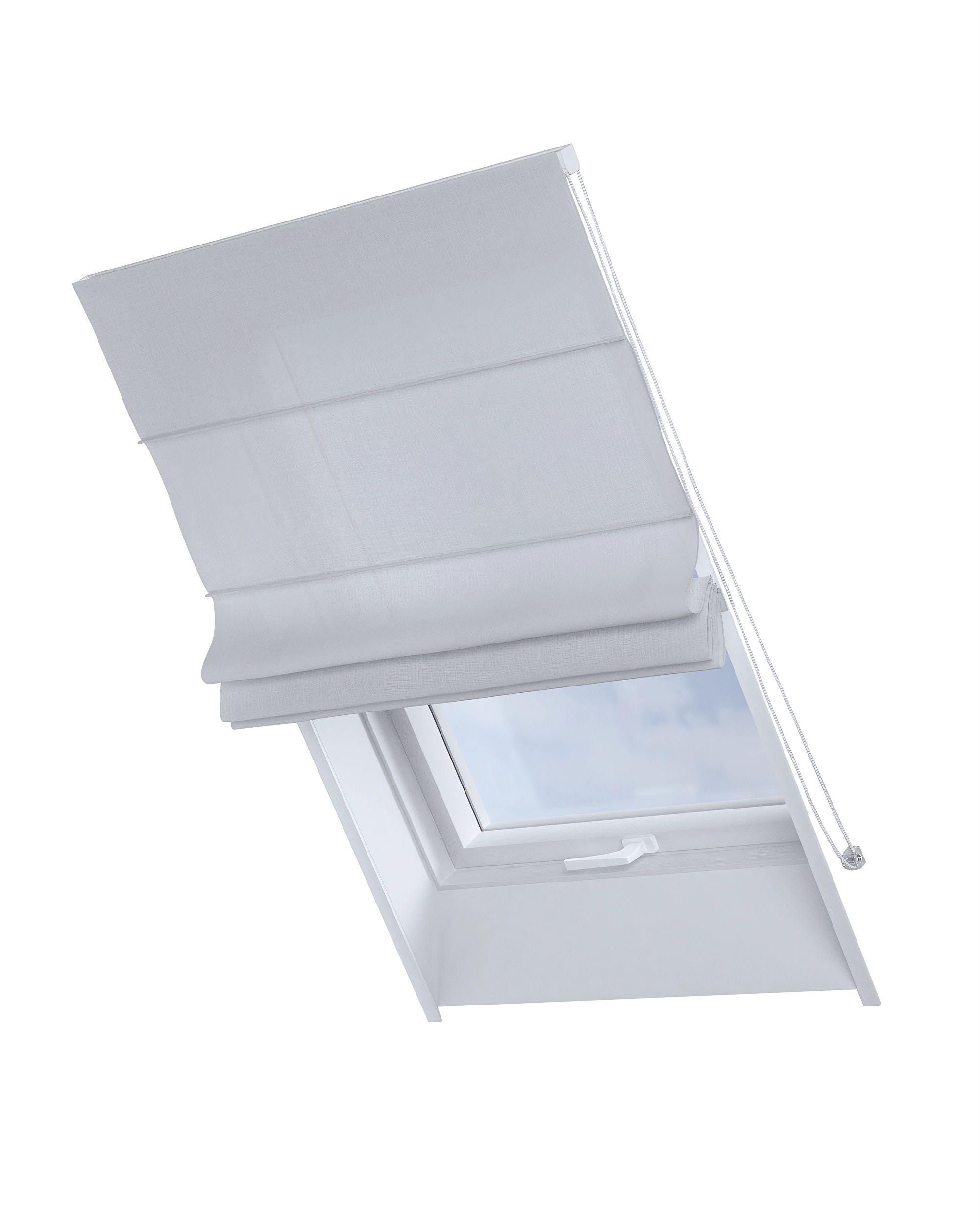 Roman blind for roof window Rimini colour white fabric semi-sheer, structured