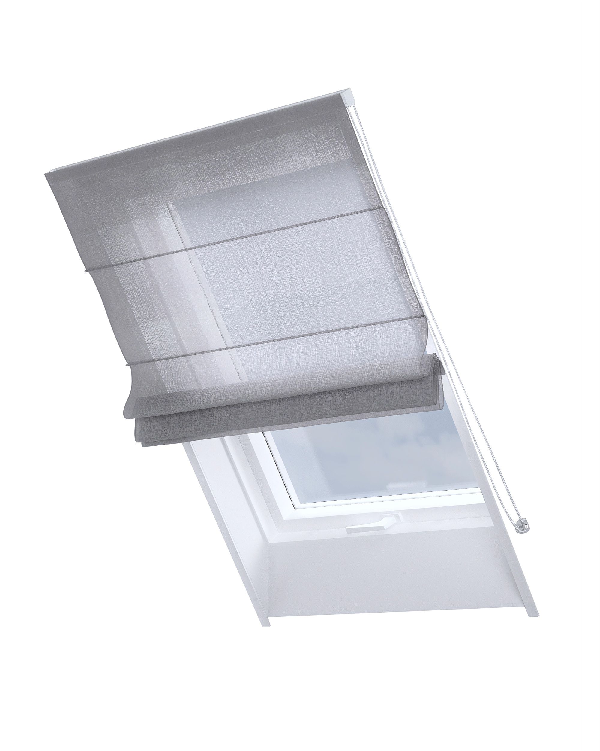 Roman blind for roof window Rimini colour grey fabric semi-sheer, structured