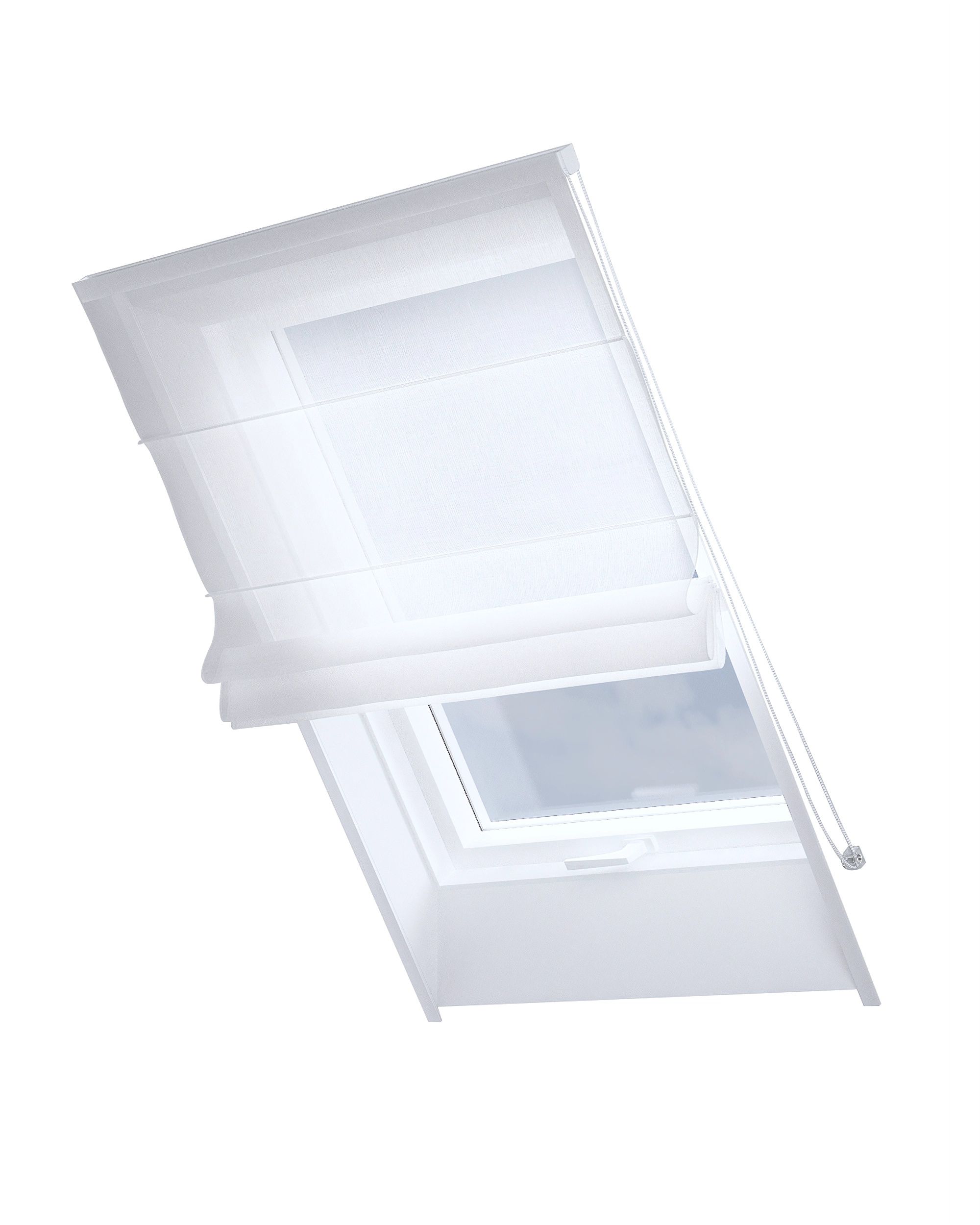 Roman blind for roof window Rimini colour white fabric semi-sheer, structured