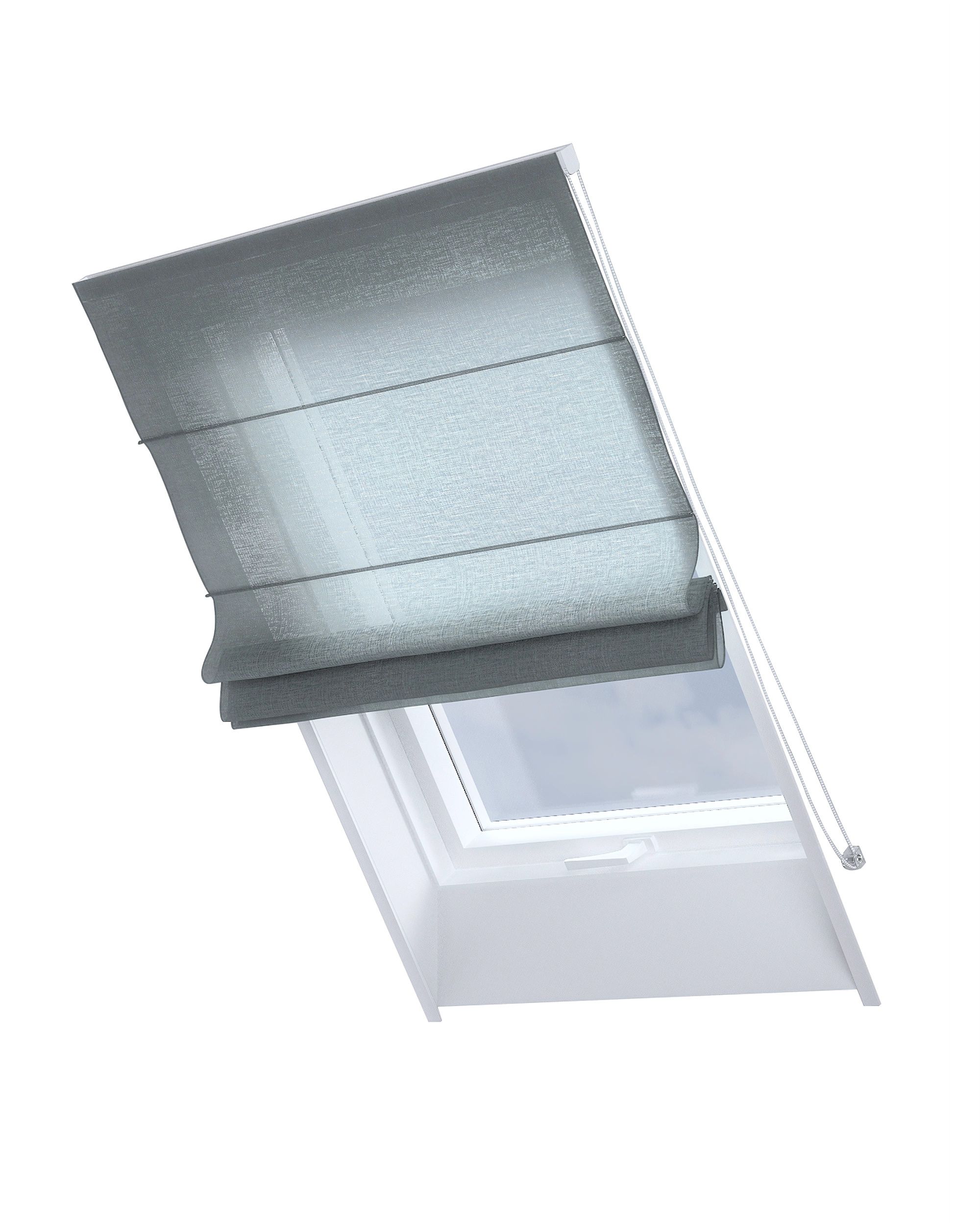 Roman blind for roof window Rimini colour green fabric semi-sheer, structured