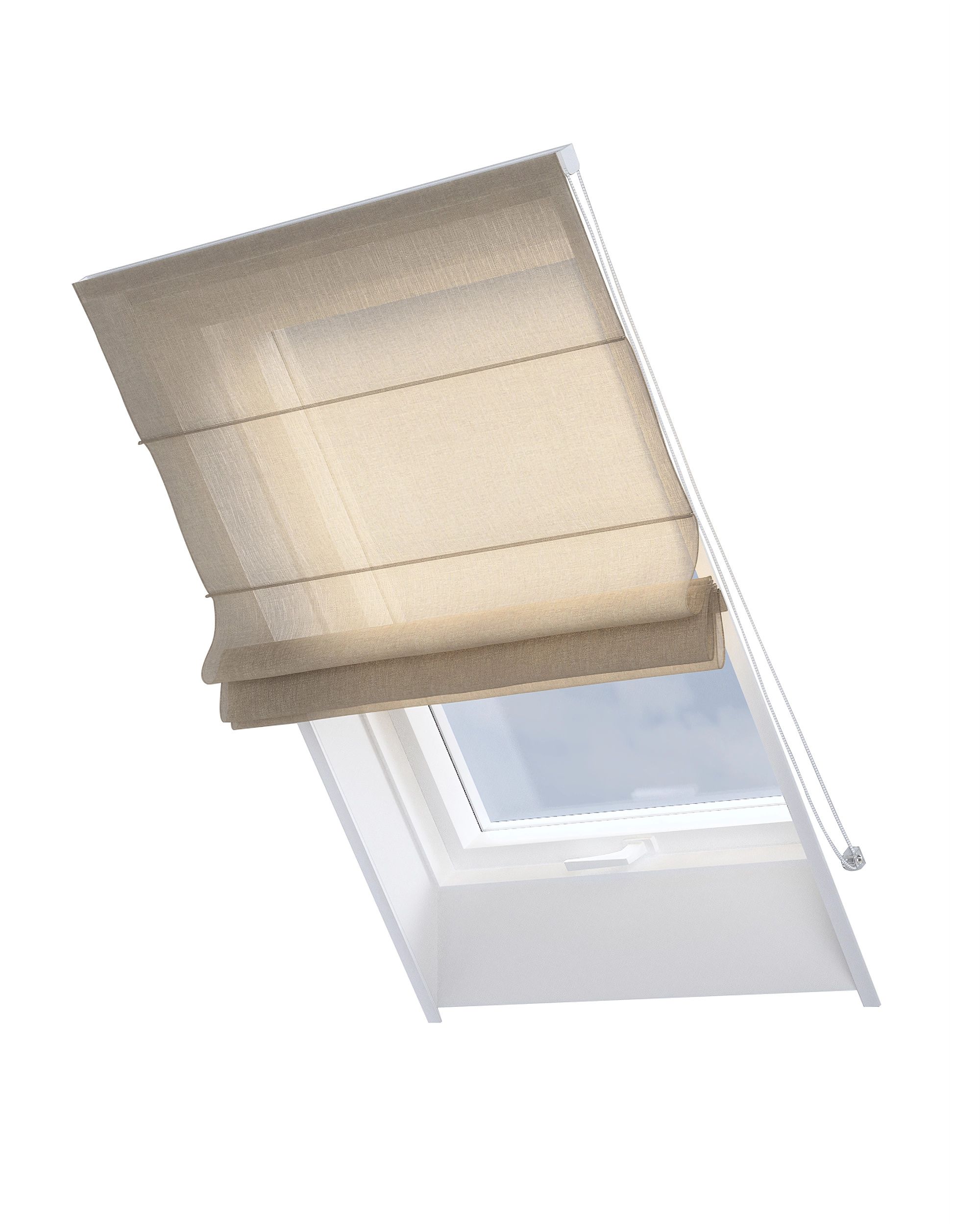 Roman blind for roof window Rimini colour beige fabric semi-sheer, structured