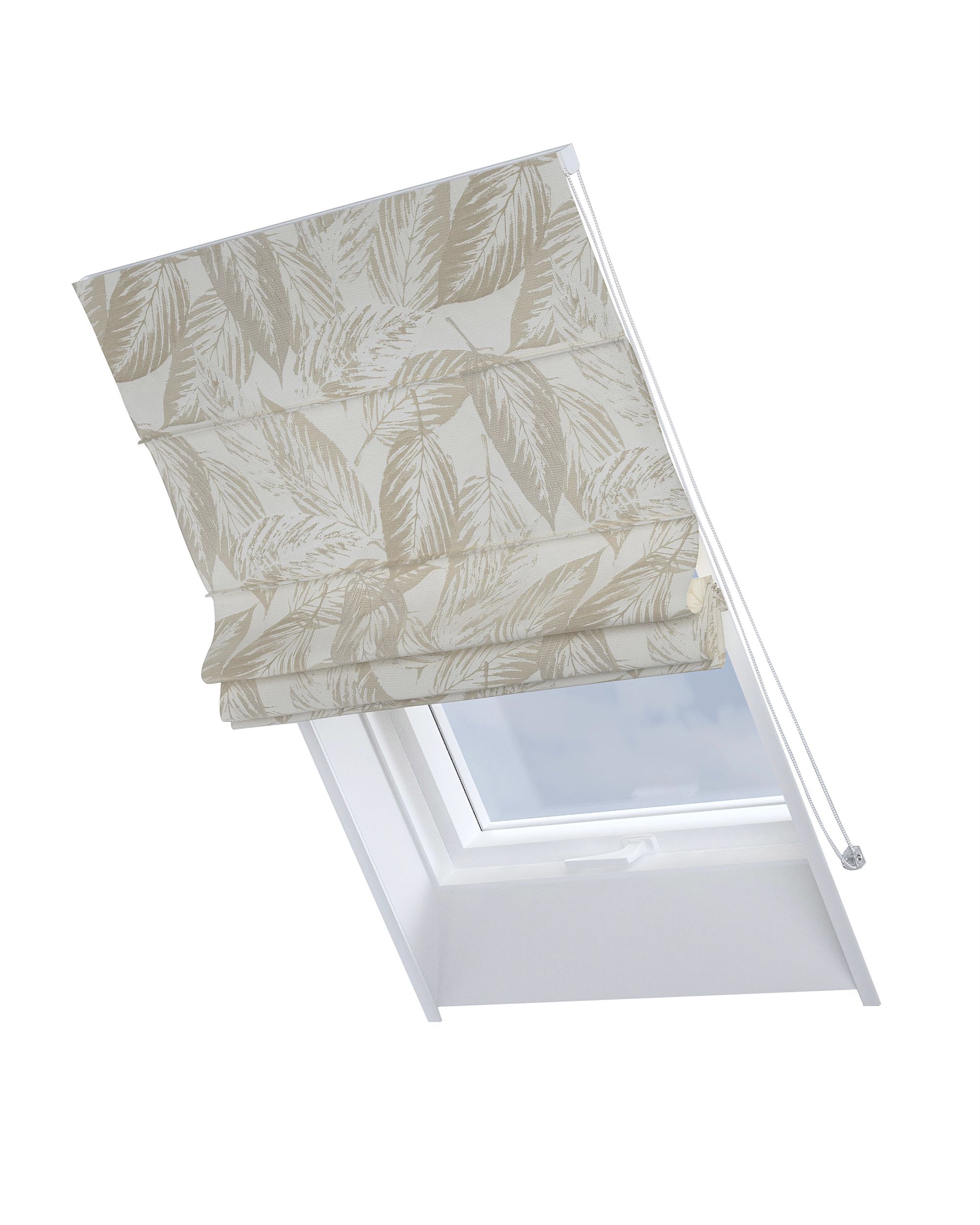 Roman blind for roof window Rimini colour green fabric gloss, structured, patterned