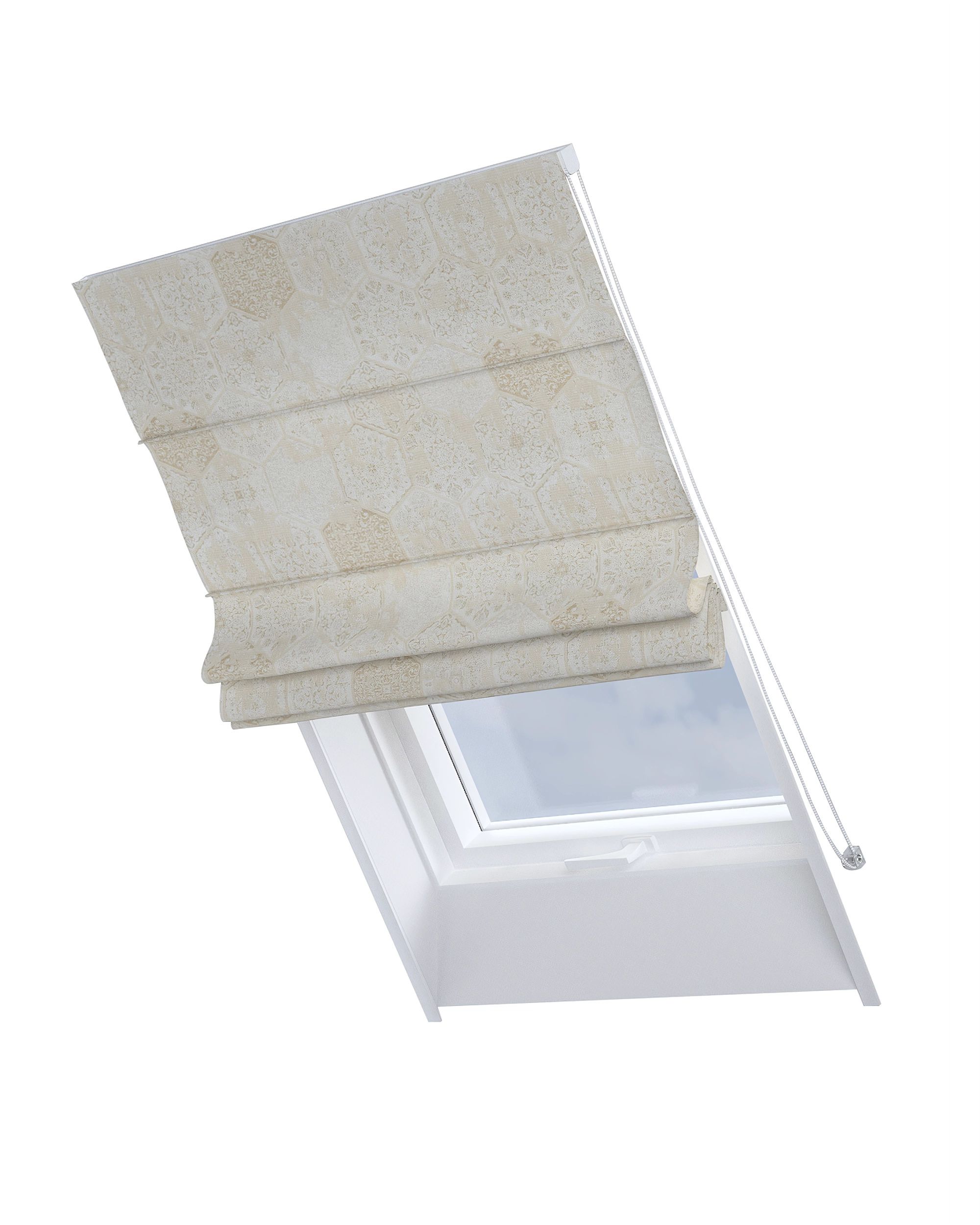 Roman blind for roof window Rimini colour grey fabric gloss, structured, patterned