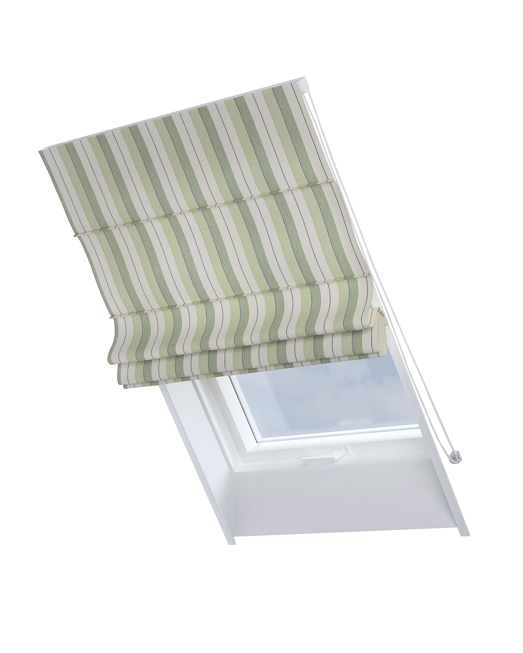 Roman blind for roof window Rimini colour green fabric structured, patterned