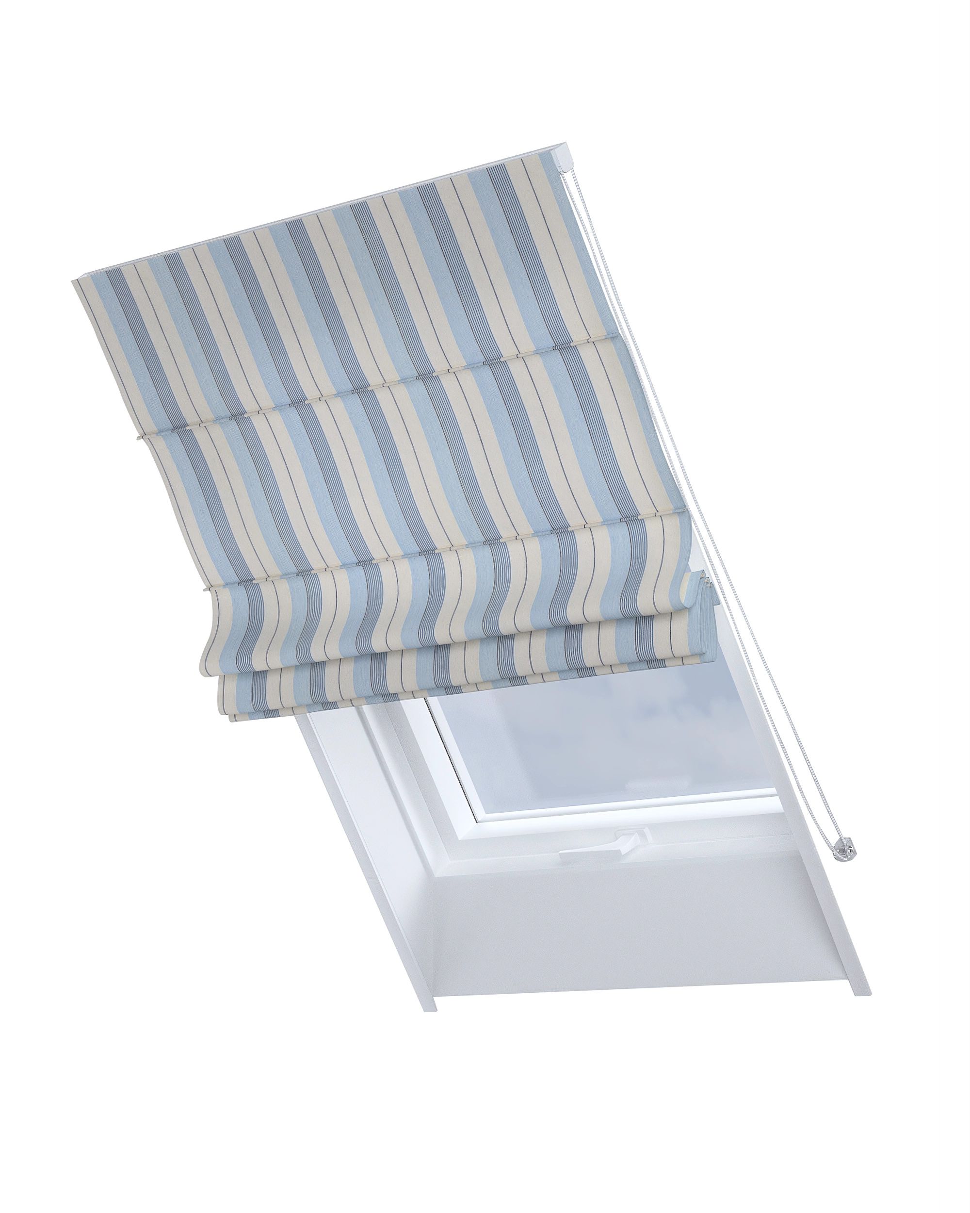 Roman blind for roof window Rimini colour blue fabric structured, patterned