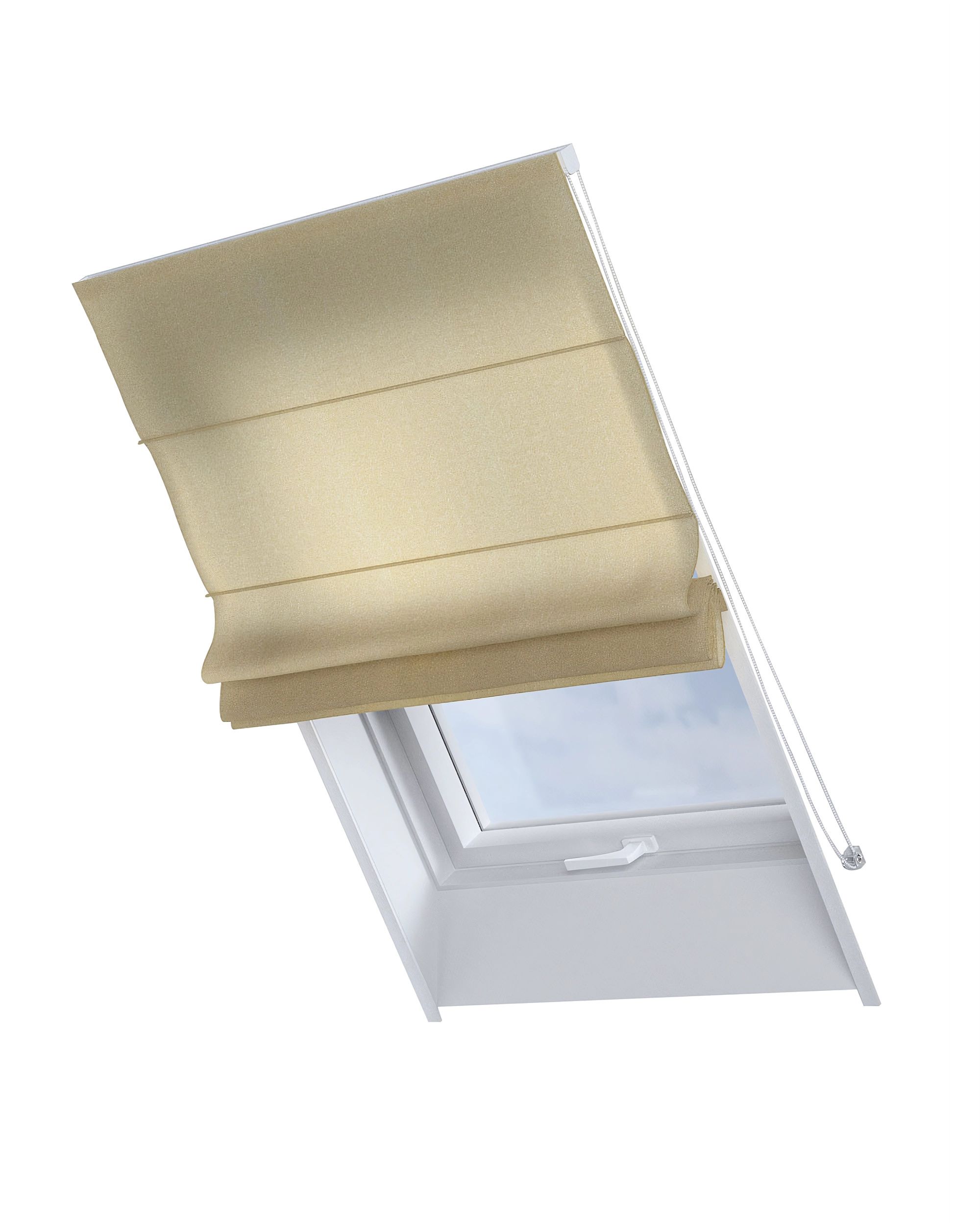 Roman blind for roof window Rimini colour beige fabric semi-sheer, gloss, structured