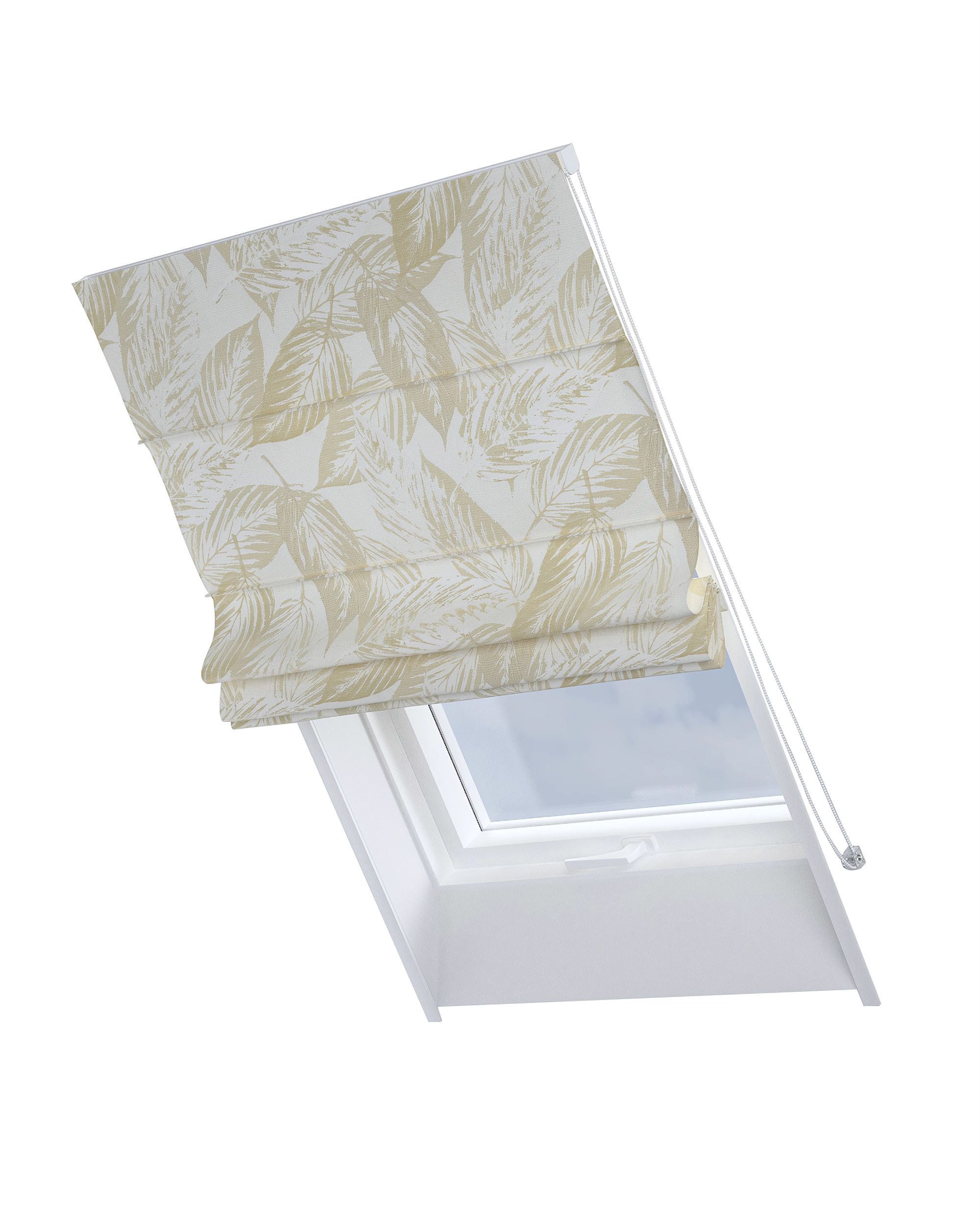 Roman blind for roof window Rimini colour cream fabric gloss, structured, patterned