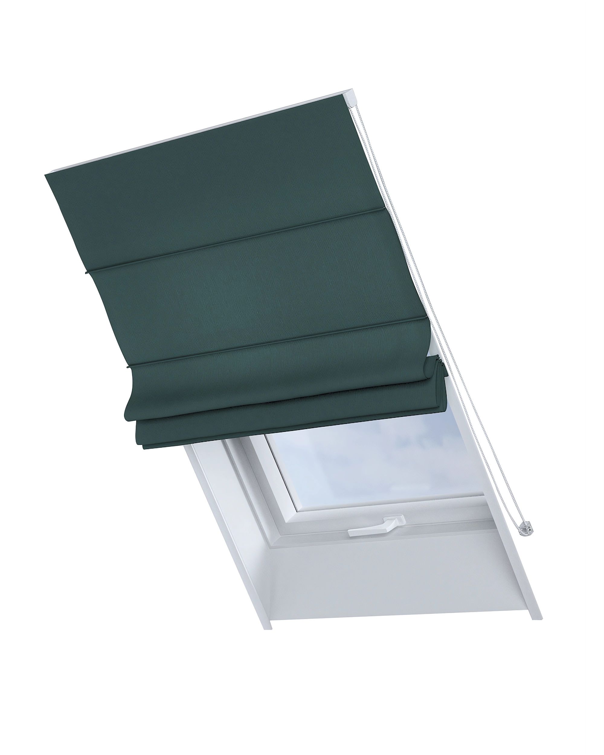 Roman blind for roof window Rimini colour green fabric semi-sheer, structured