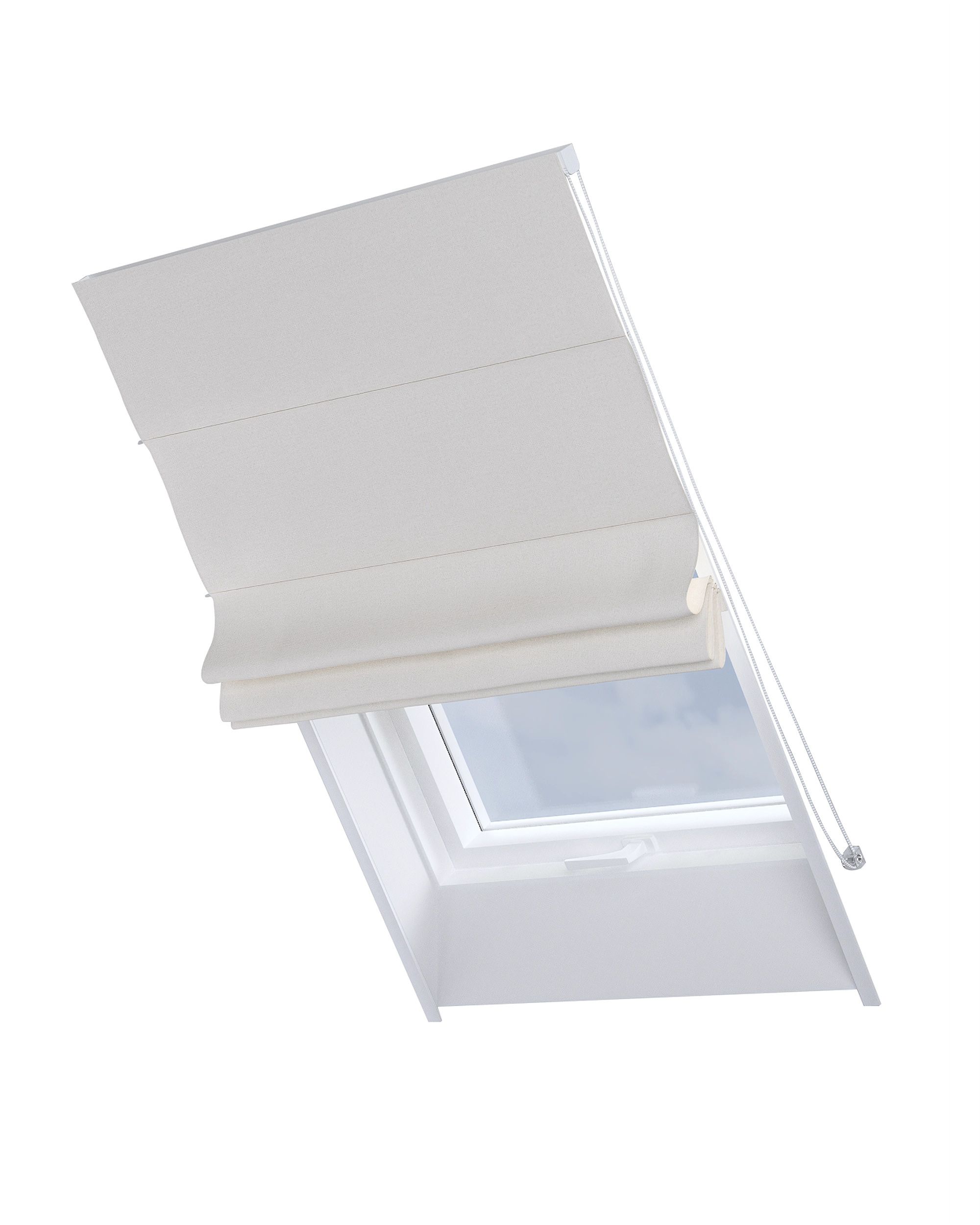 Roman blind for roof window Rimini colour white fabric structured, blackout