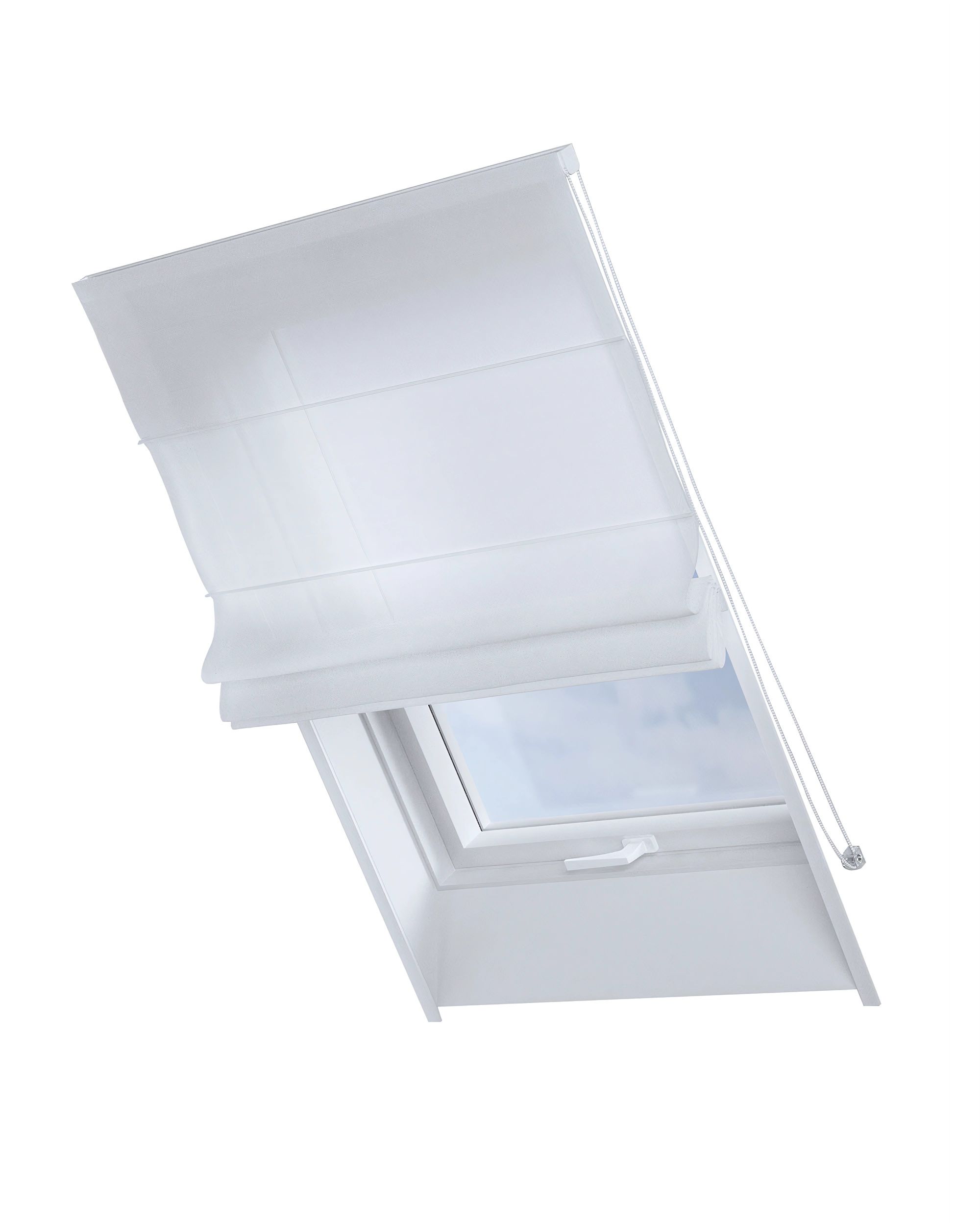 Roman blind for roof window Rimini colour white fabric semi-sheer, gloss