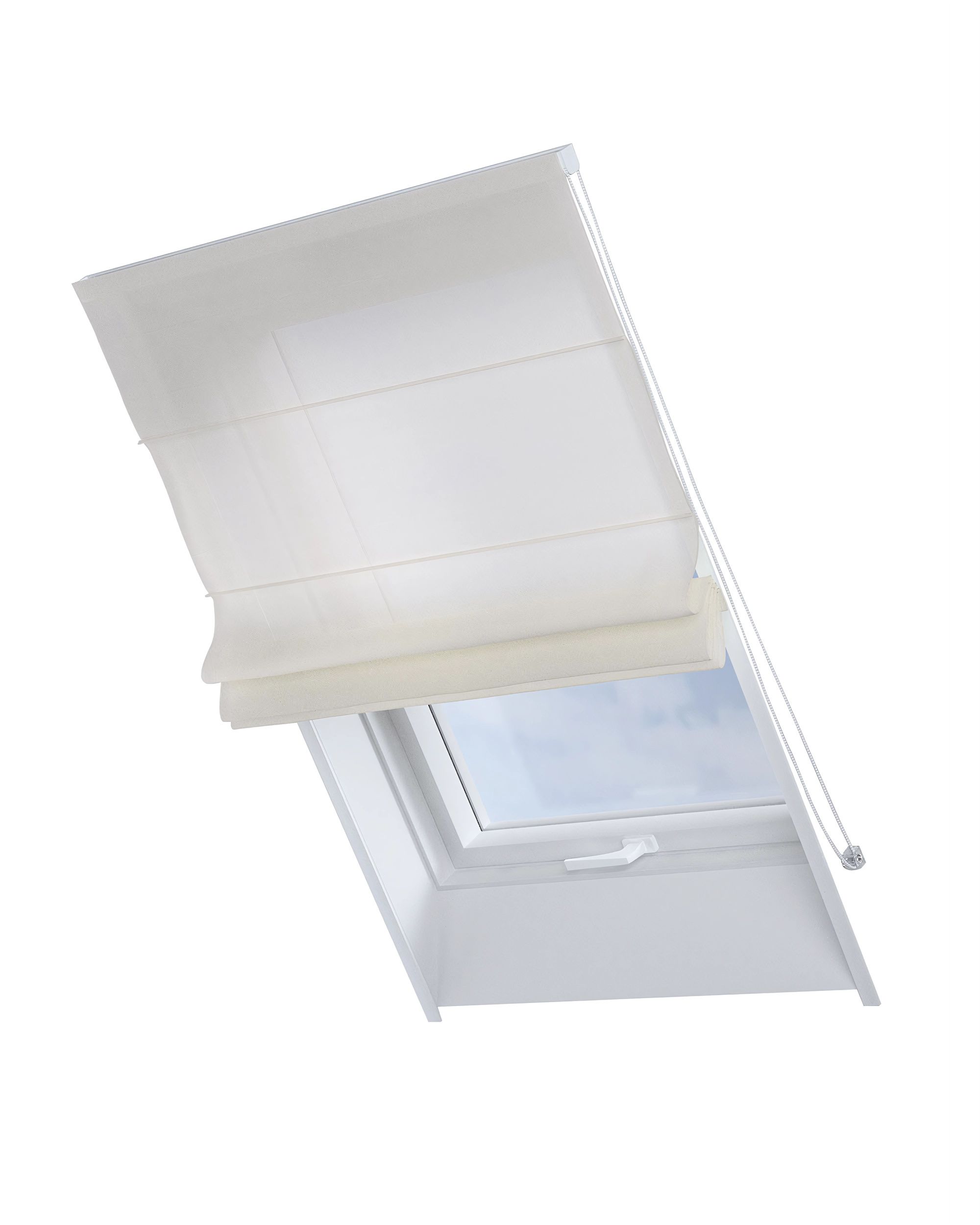 Roman blind for roof window Rimini colour cream fabric semi-sheer, gloss