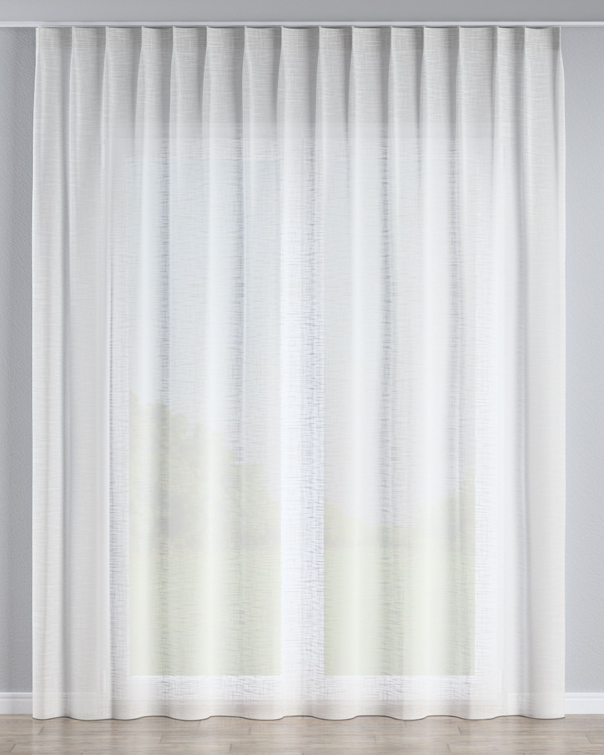 Net curtain with single pinch pleat colour cream fabric semi-sheer, structured