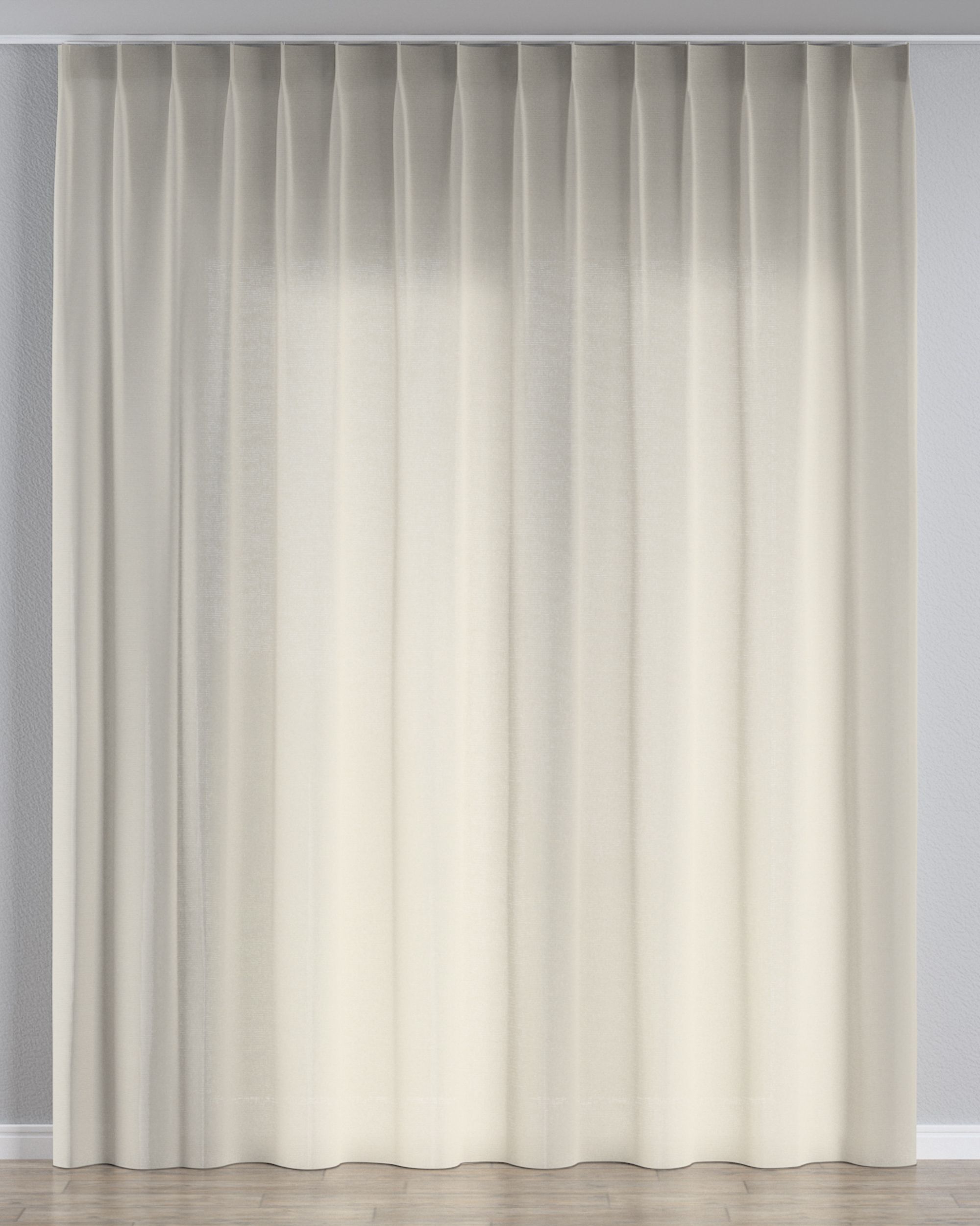 Net curtain with single pinch pleat colour beige fabric semi-sheer, structured