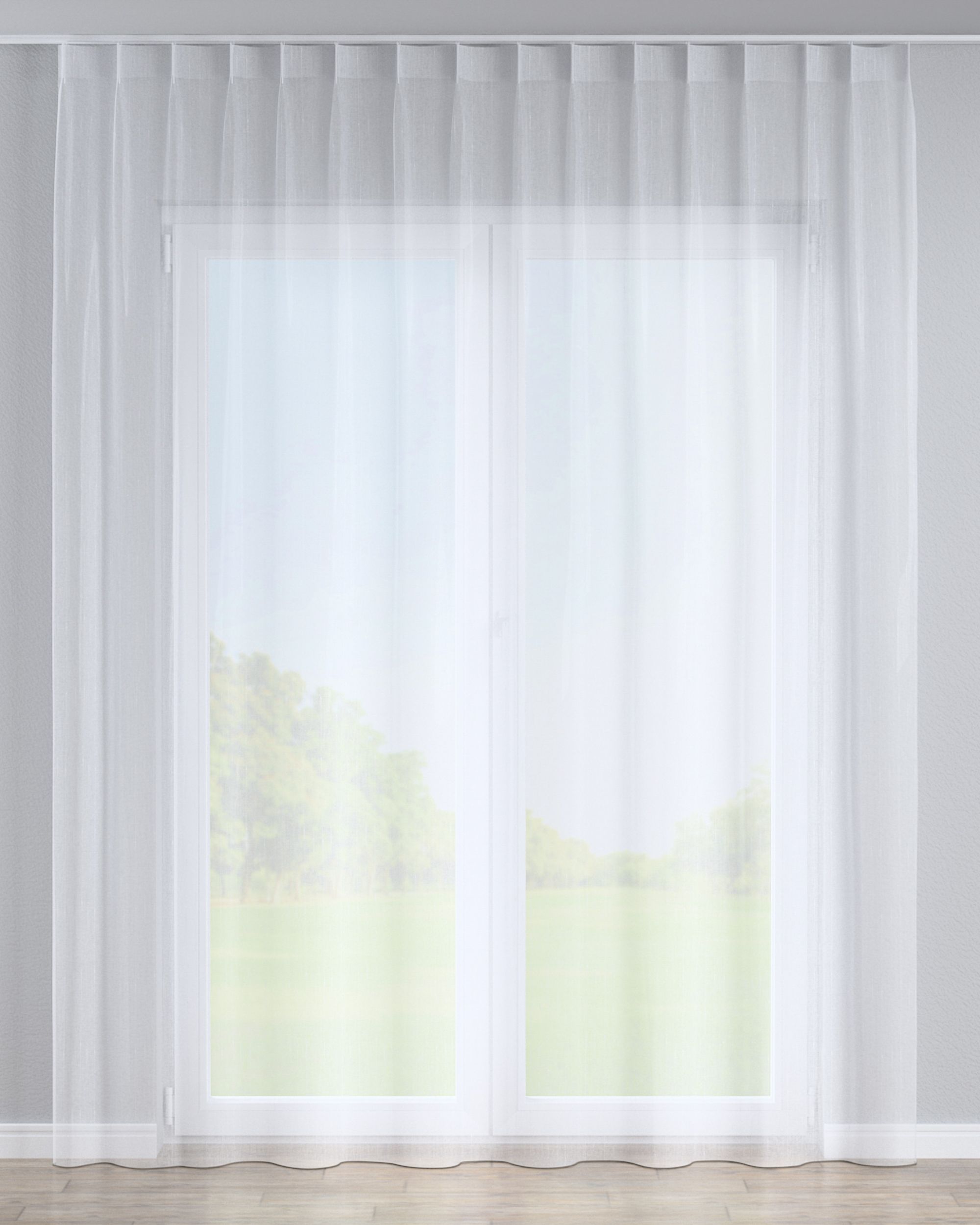 Net curtain with single pinch pleat colour cream fabric semi-sheer, structured, patterned