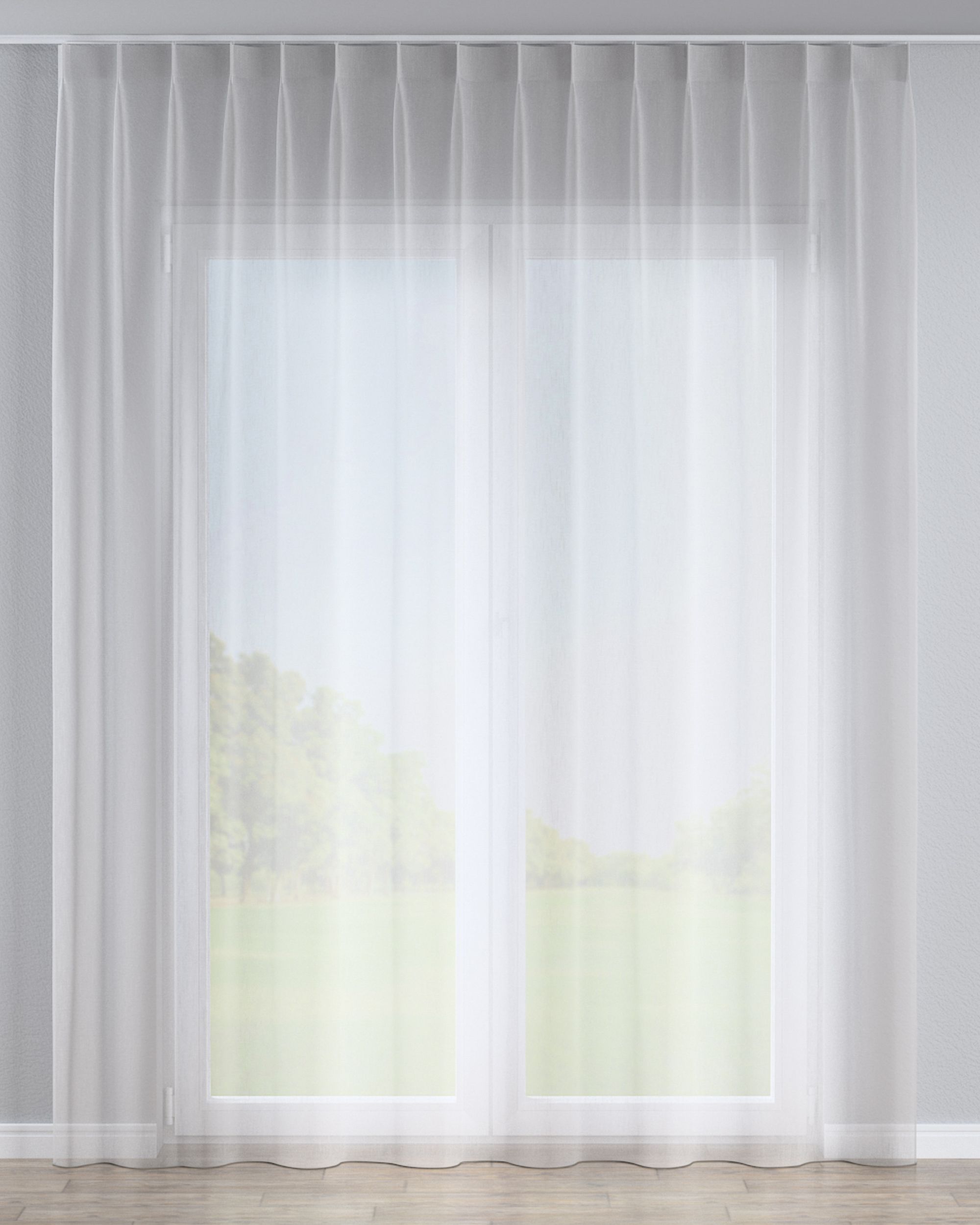 Net curtain with single pinch pleat colour cream fabric semi-sheer, structured, patterned