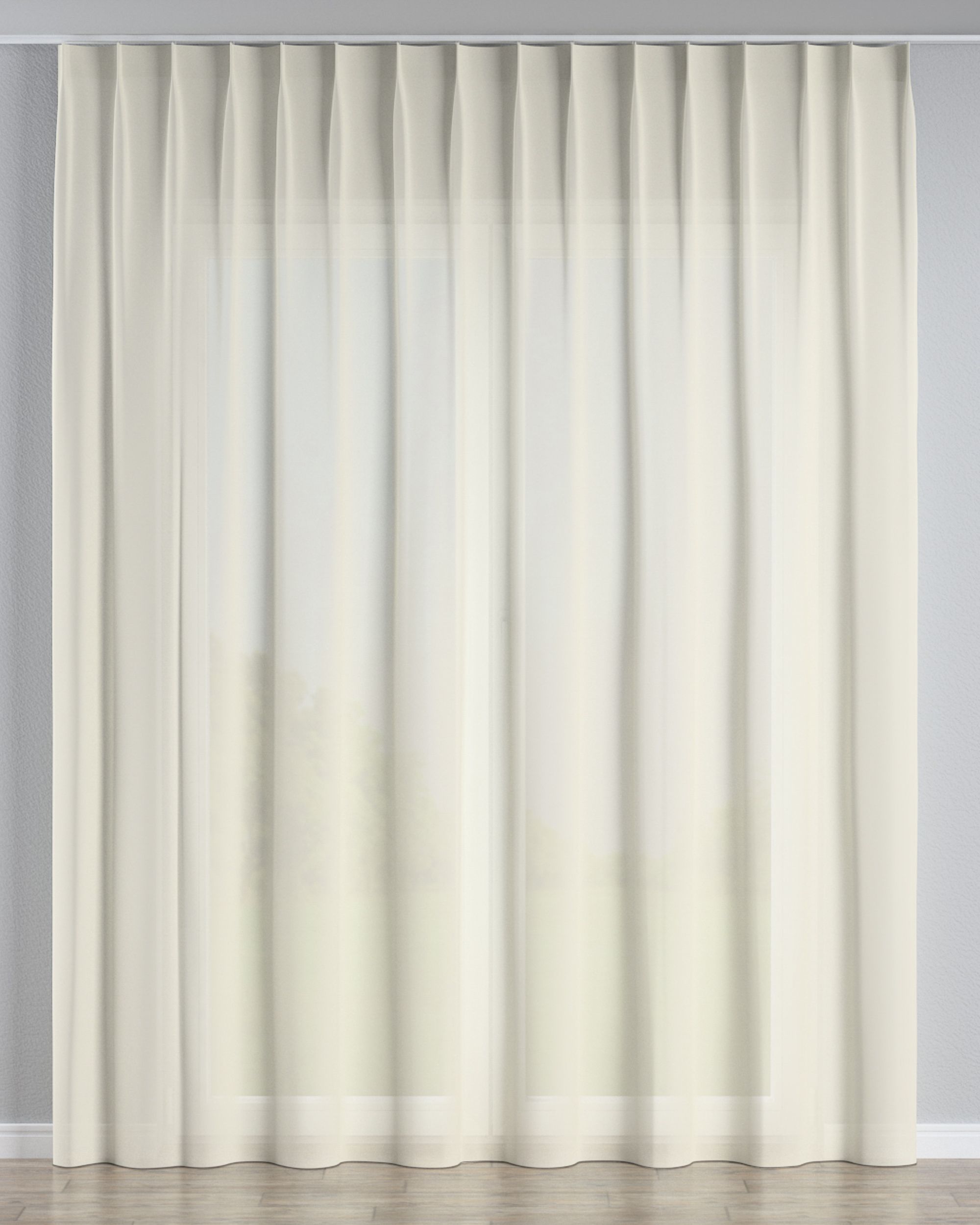 Net curtain with single pinch pleat colour cream fabric semi-sheer, structured