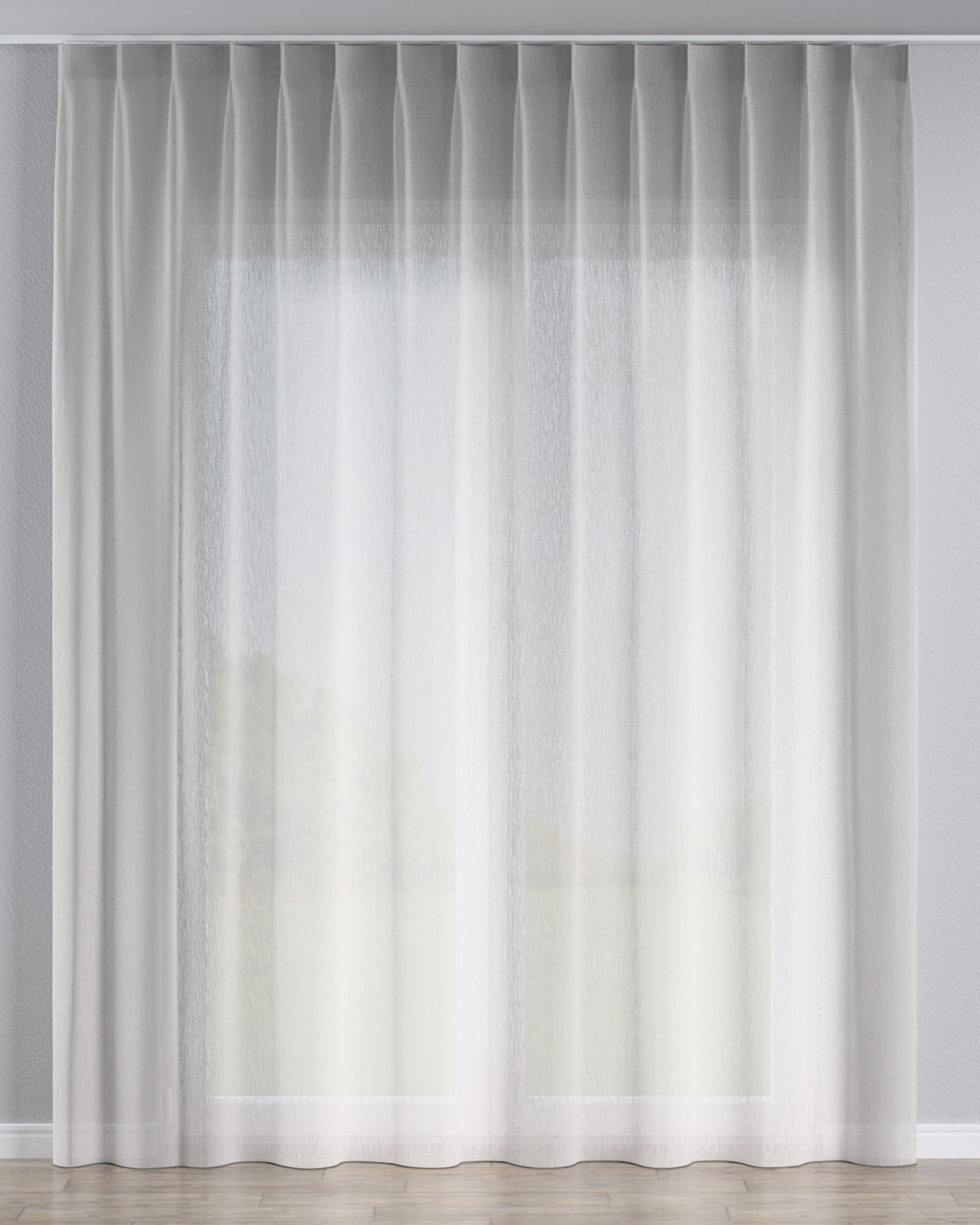 Net curtain with single pinch pleat colour beige fabric semi-sheer, structured