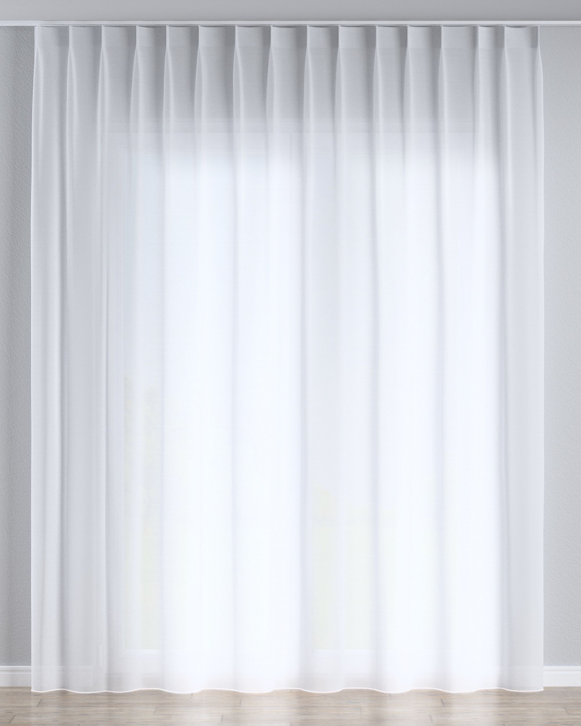 Net curtain with single pinch pleat colour white fabric semi-sheer, structured
