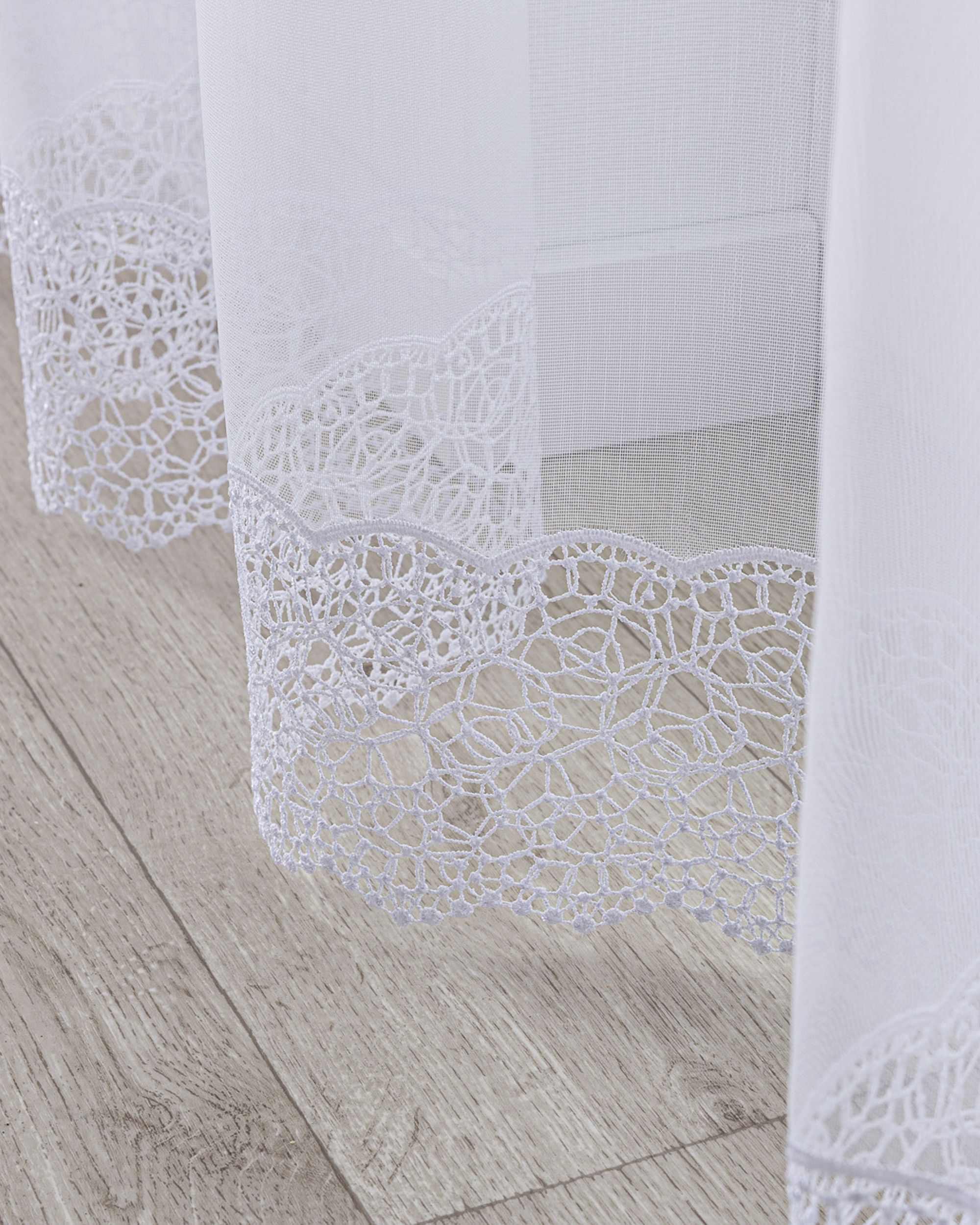 Net curtain with single pinch pleat colour white fabric semi-sheer, structured, patterned (hover)