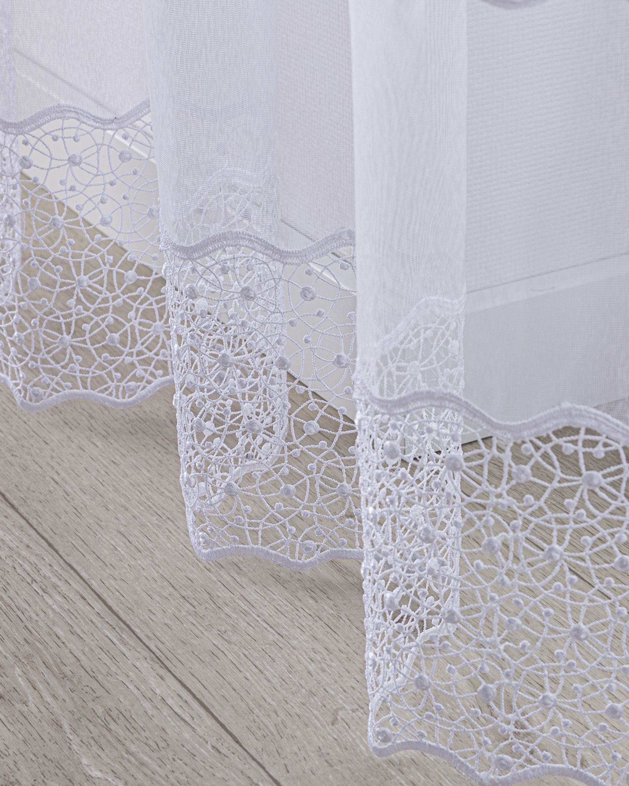 Net curtain with single pinch pleat colour white fabric semi-sheer, structured, patterned (hover)