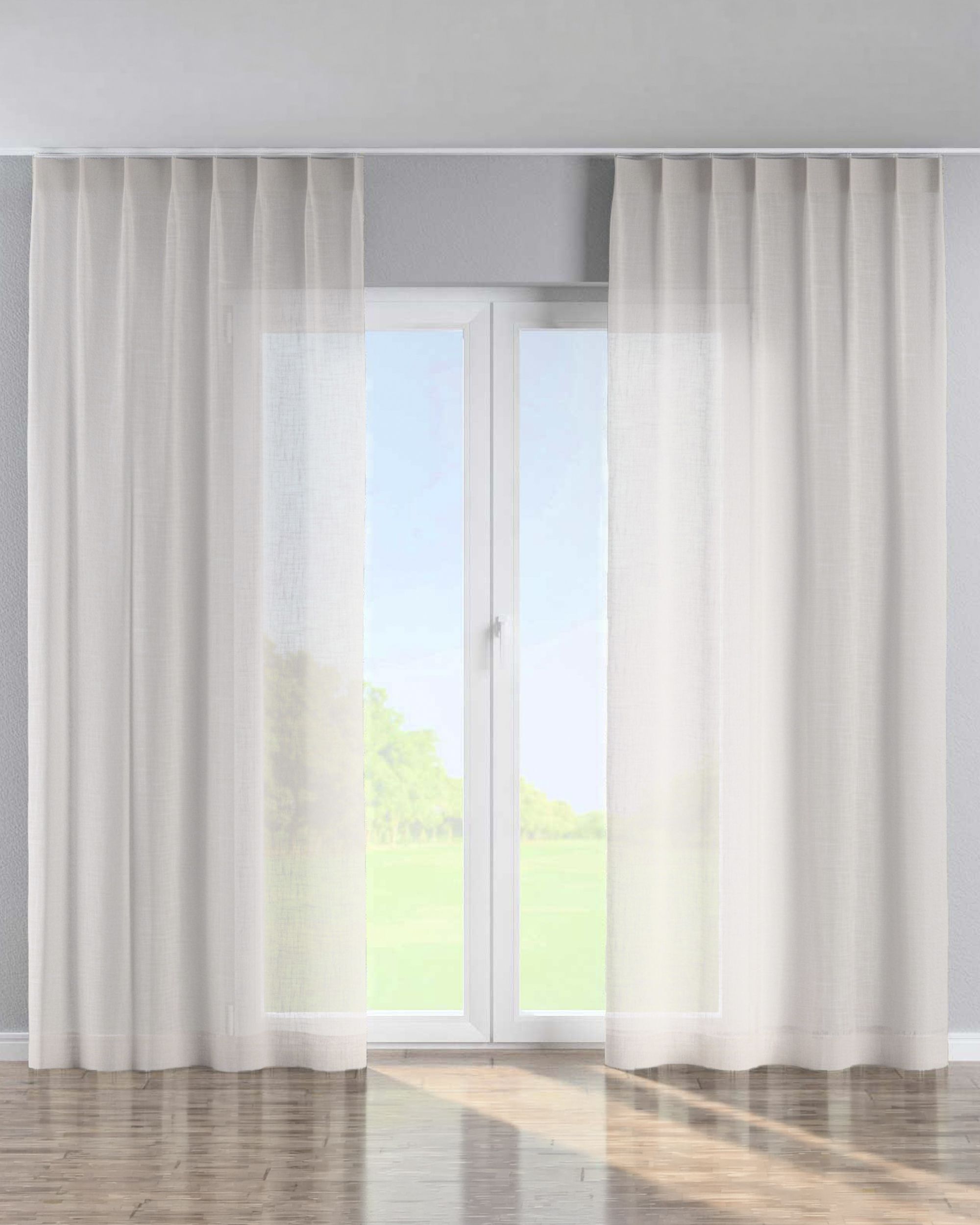 Single pinch pleat curtain colour beige fabric semi-sheer, structured (hover)