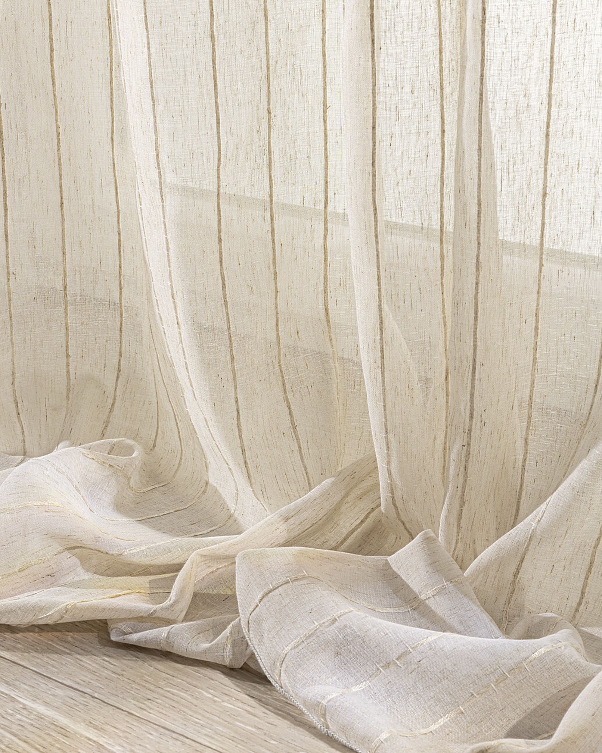 Single pinch pleat curtain colour beige fabric semi-sheer, structured, patterned