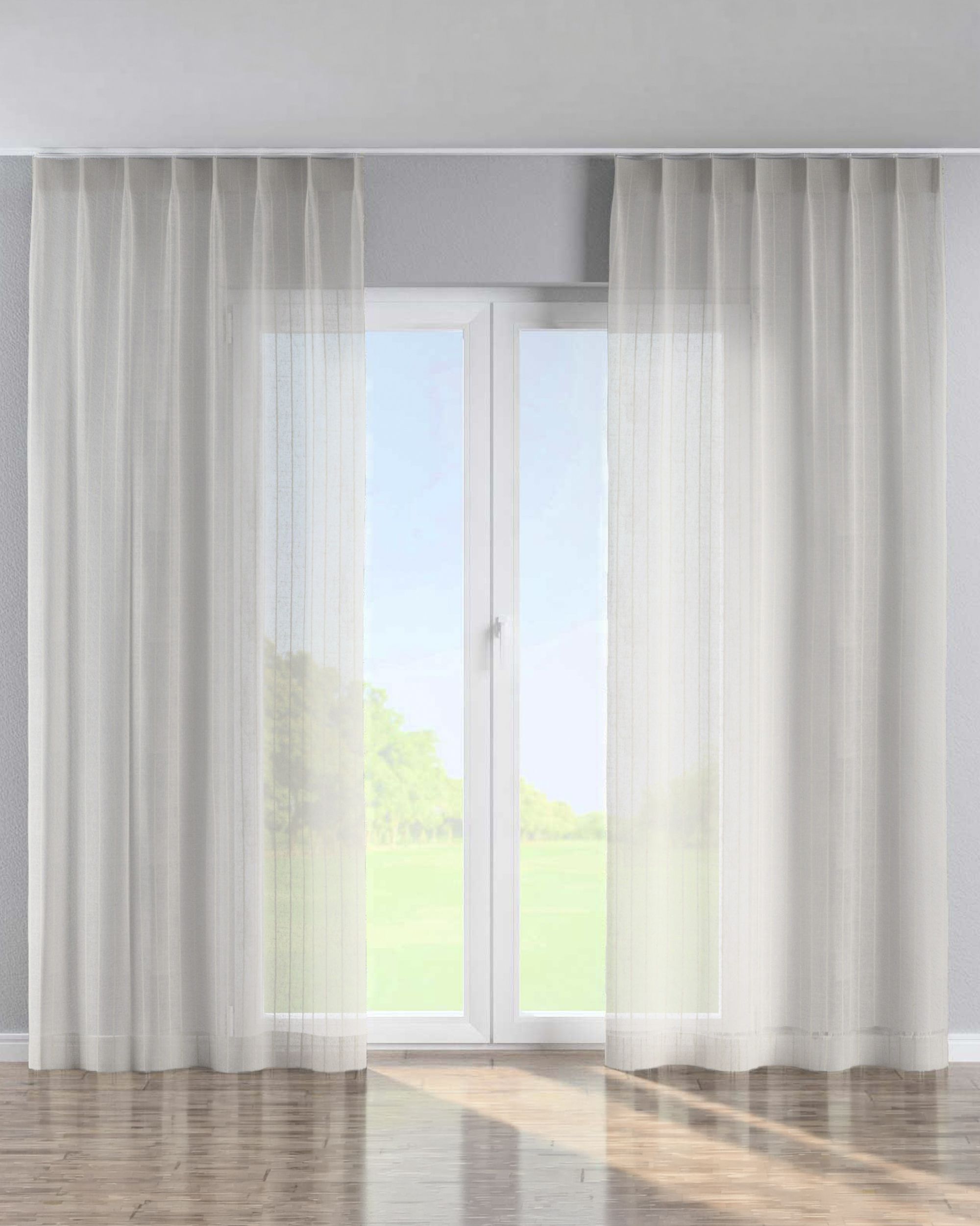 Single pinch pleat curtain colour beige fabric semi-sheer, structured, patterned (hover)