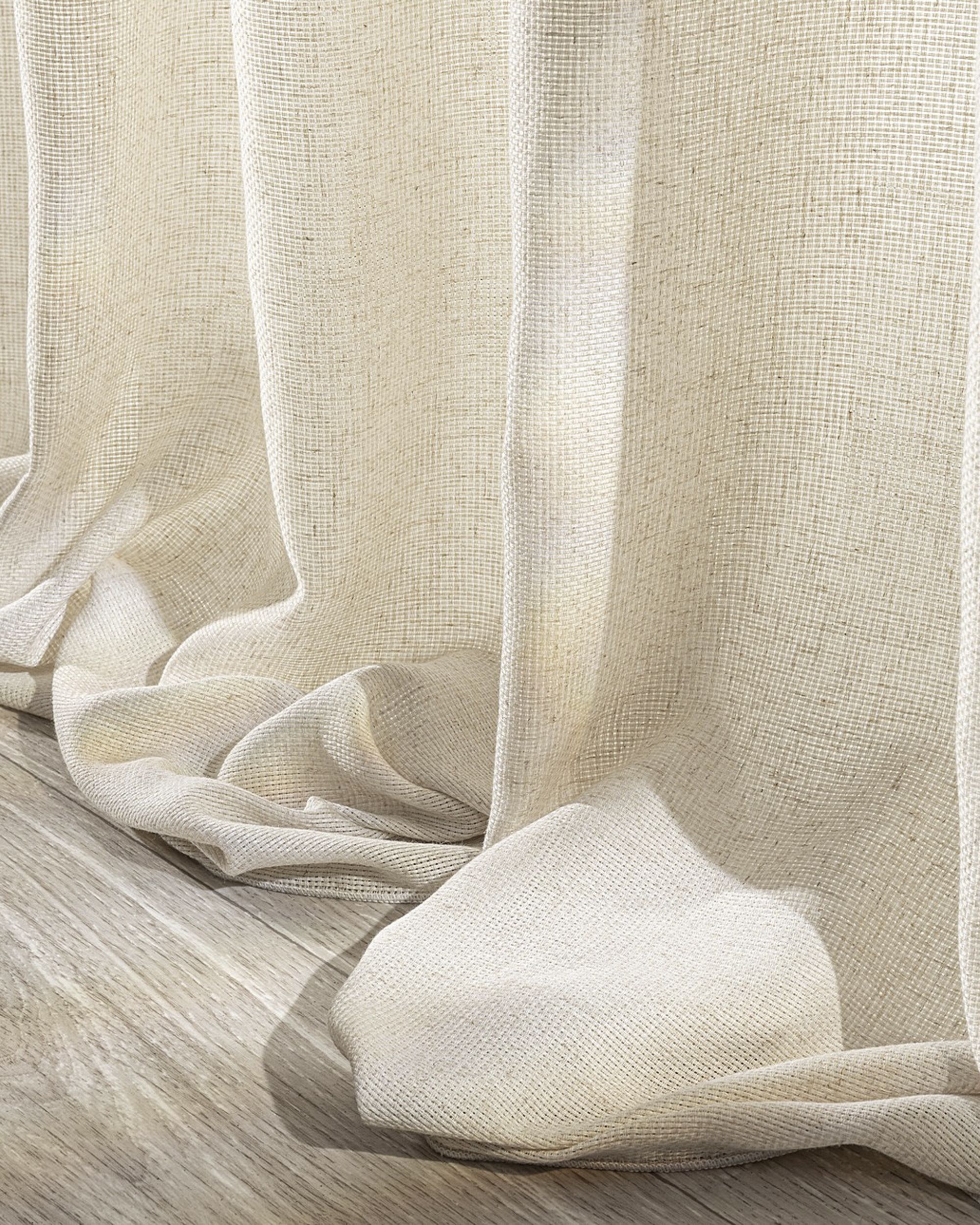Single pinch pleat curtain colour beige fabric semi-sheer, structured