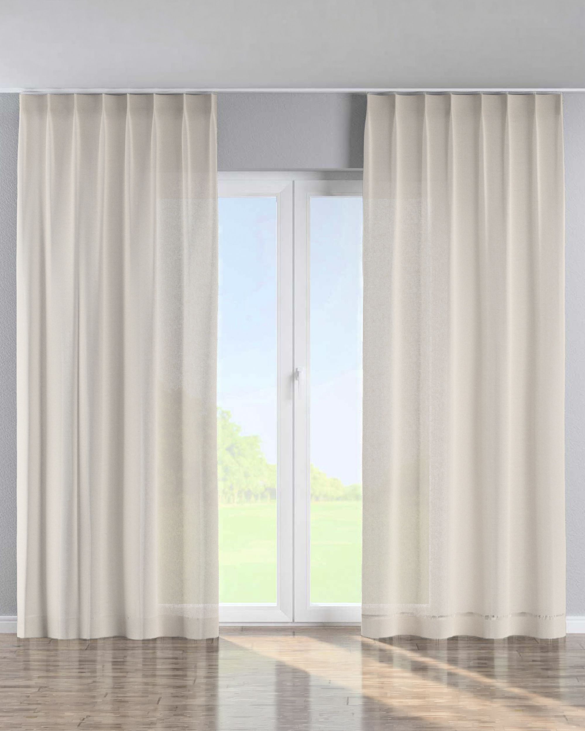 Single pinch pleat curtain colour beige fabric semi-sheer, structured (hover)