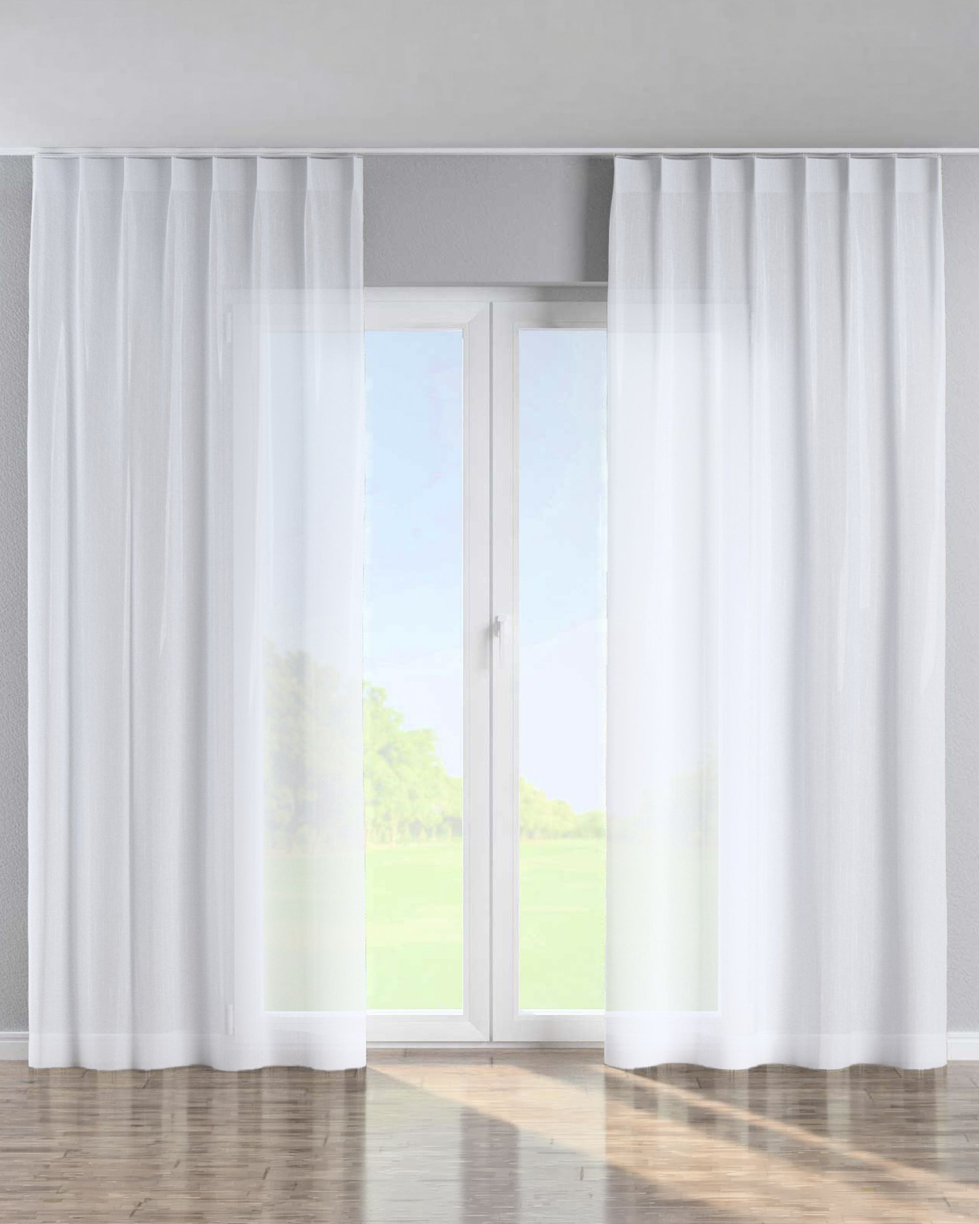 Single pinch pleat curtain colour cream fabric semi-sheer, structured, patterned (hover)