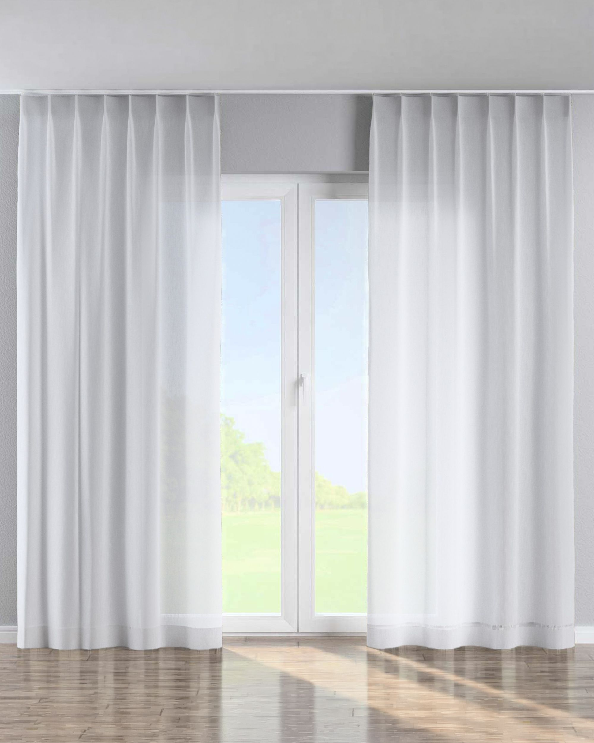 Single pinch pleat curtain colour cream fabric semi-sheer, structured, patterned (hover)